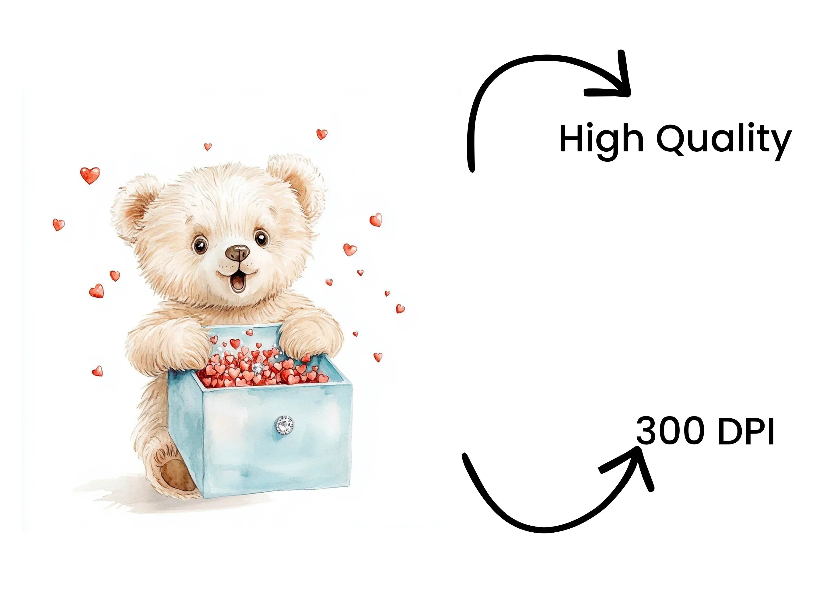 Cute Teddy Bear with Heart Box Clipart Bundle