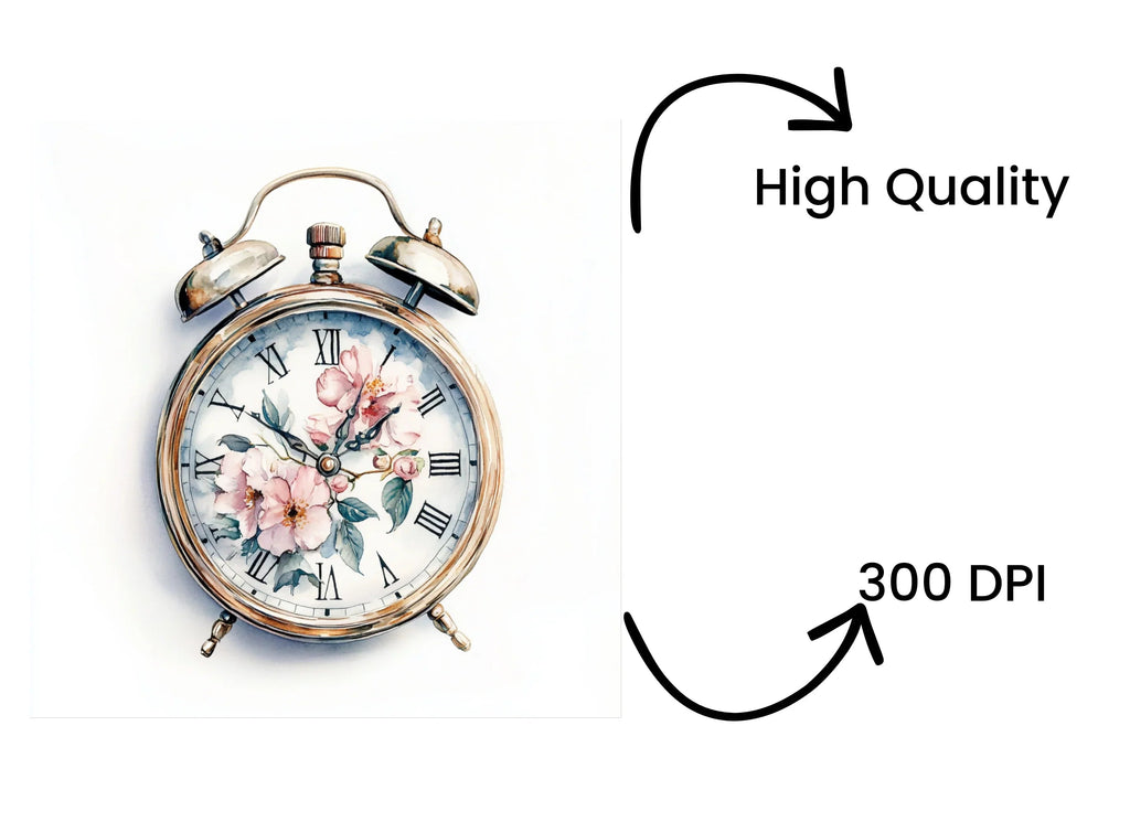 Vintage Pocket Watch Floral Clipart Bundle