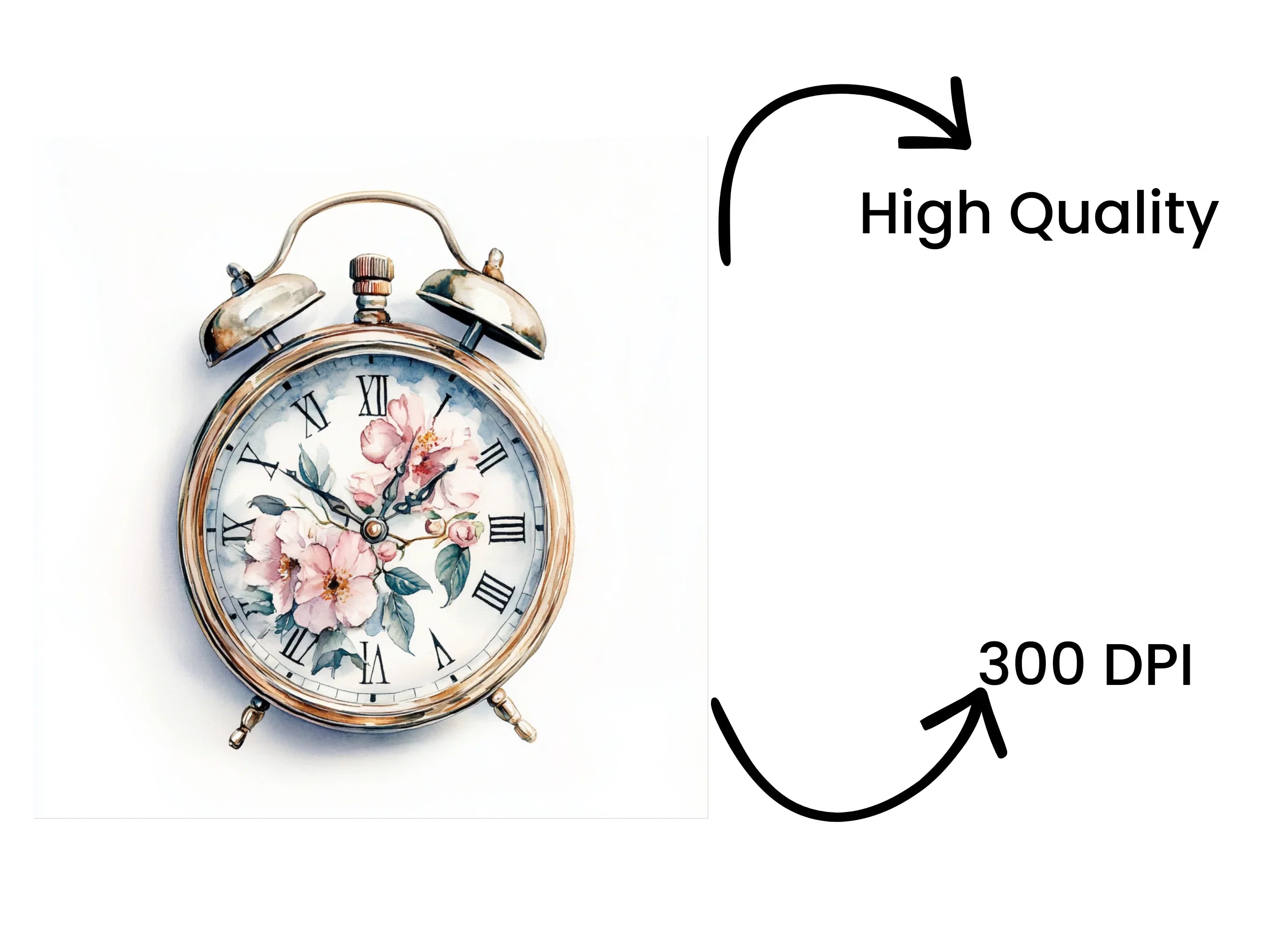 Vintage Pocket Watch Floral Clipart Bundle