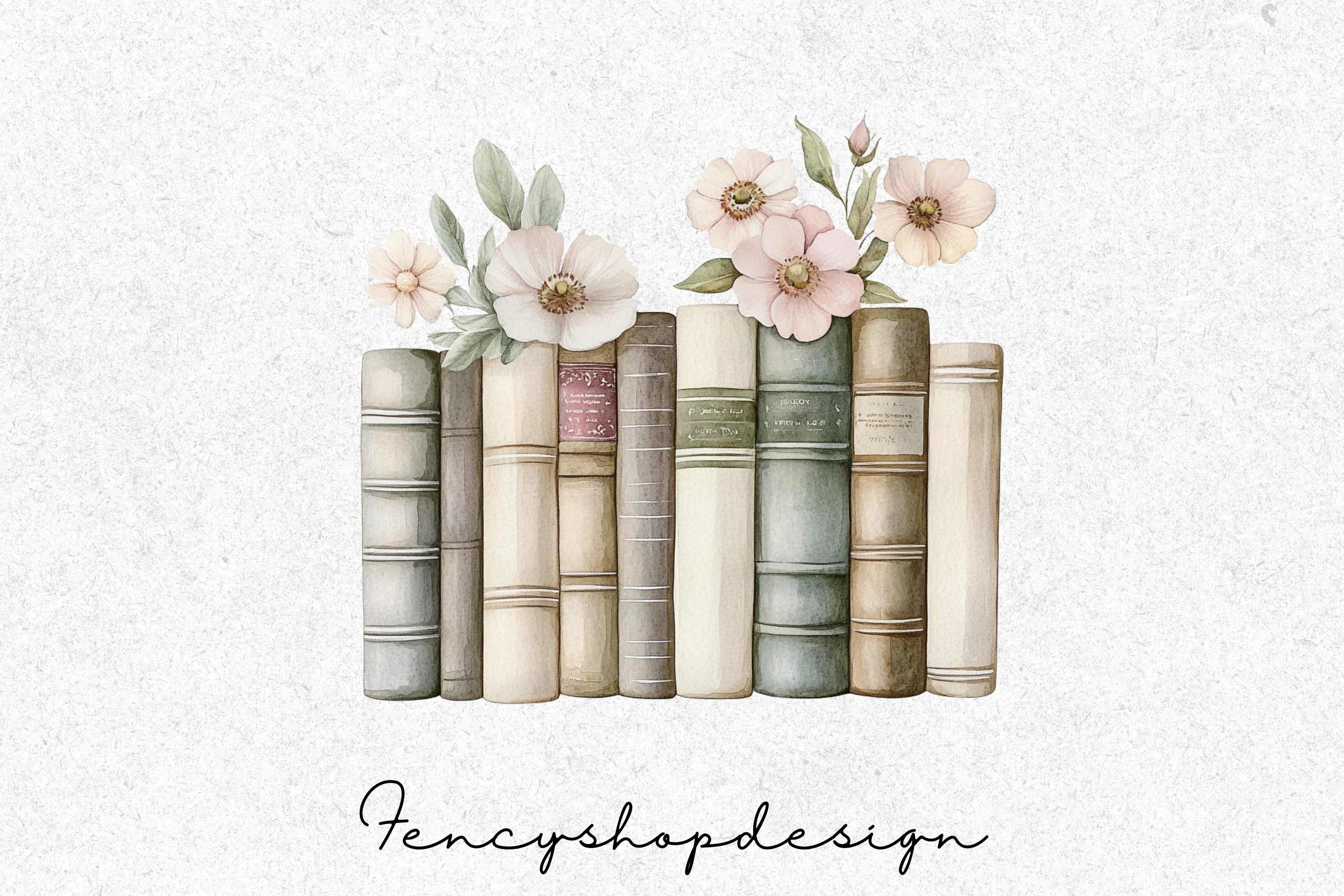Vintage Floral Books Stack Clipart Bundle
