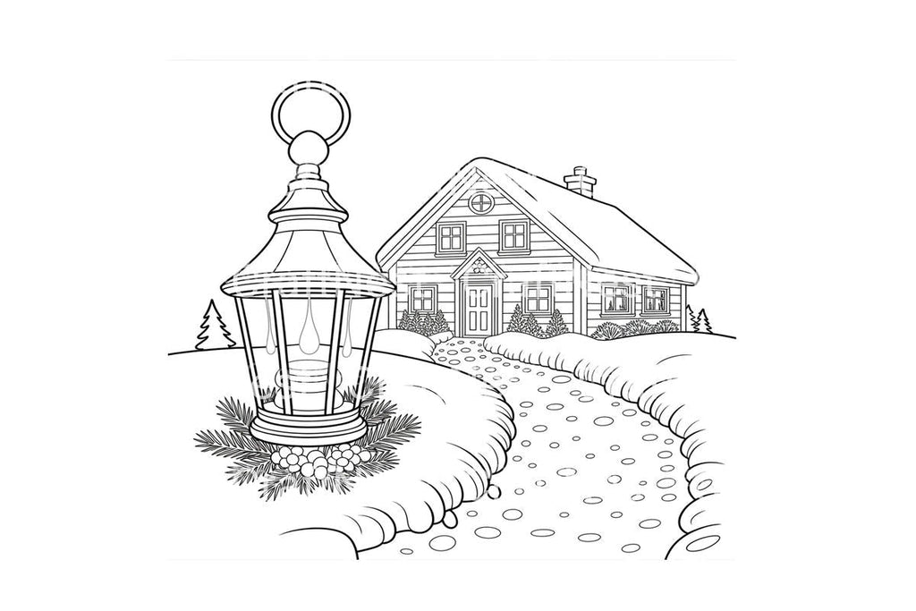 Winter Village Scene Coloring Books