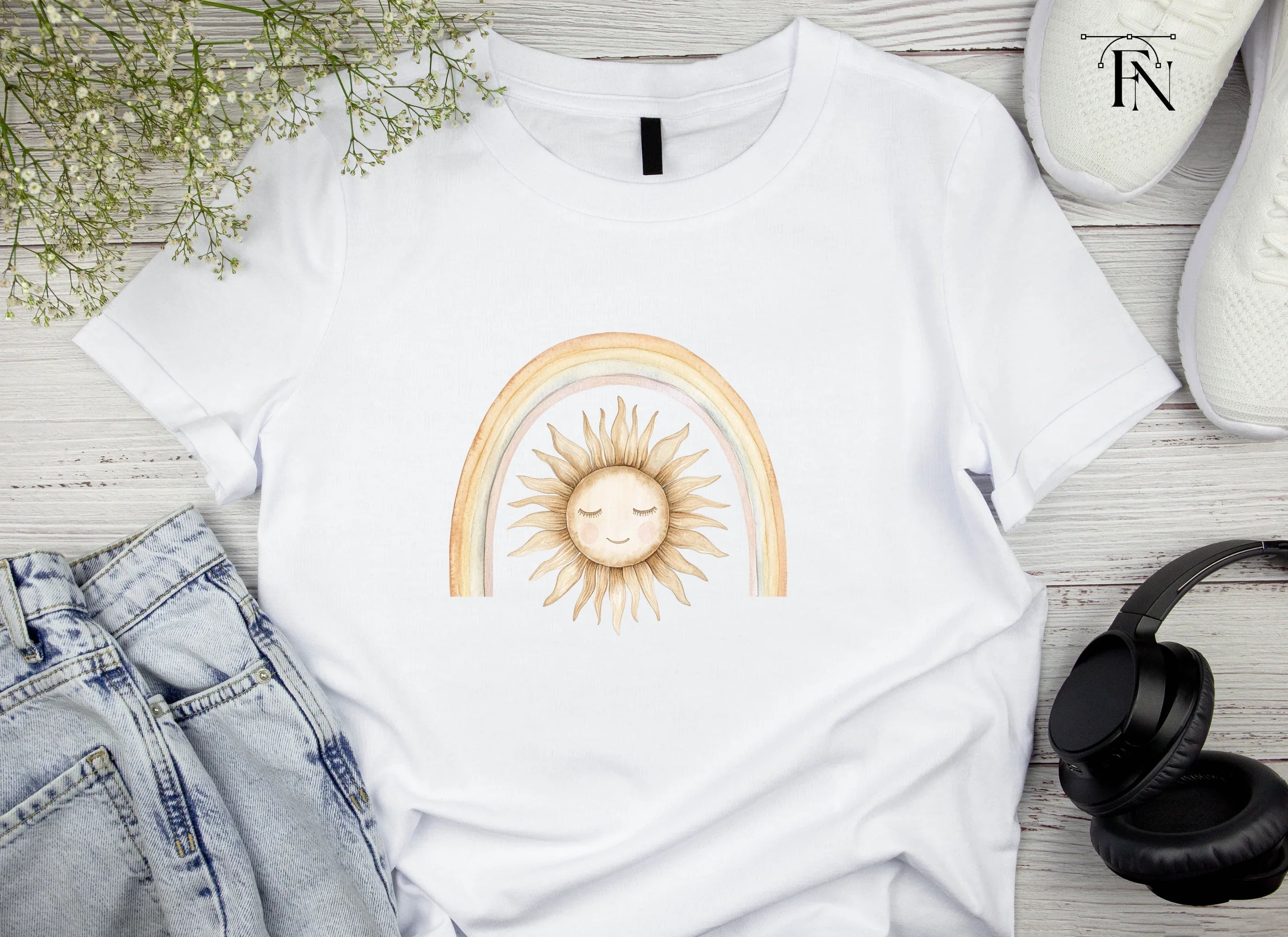 Sleeping Sun Under Boho Rainbow Clipart Bundle