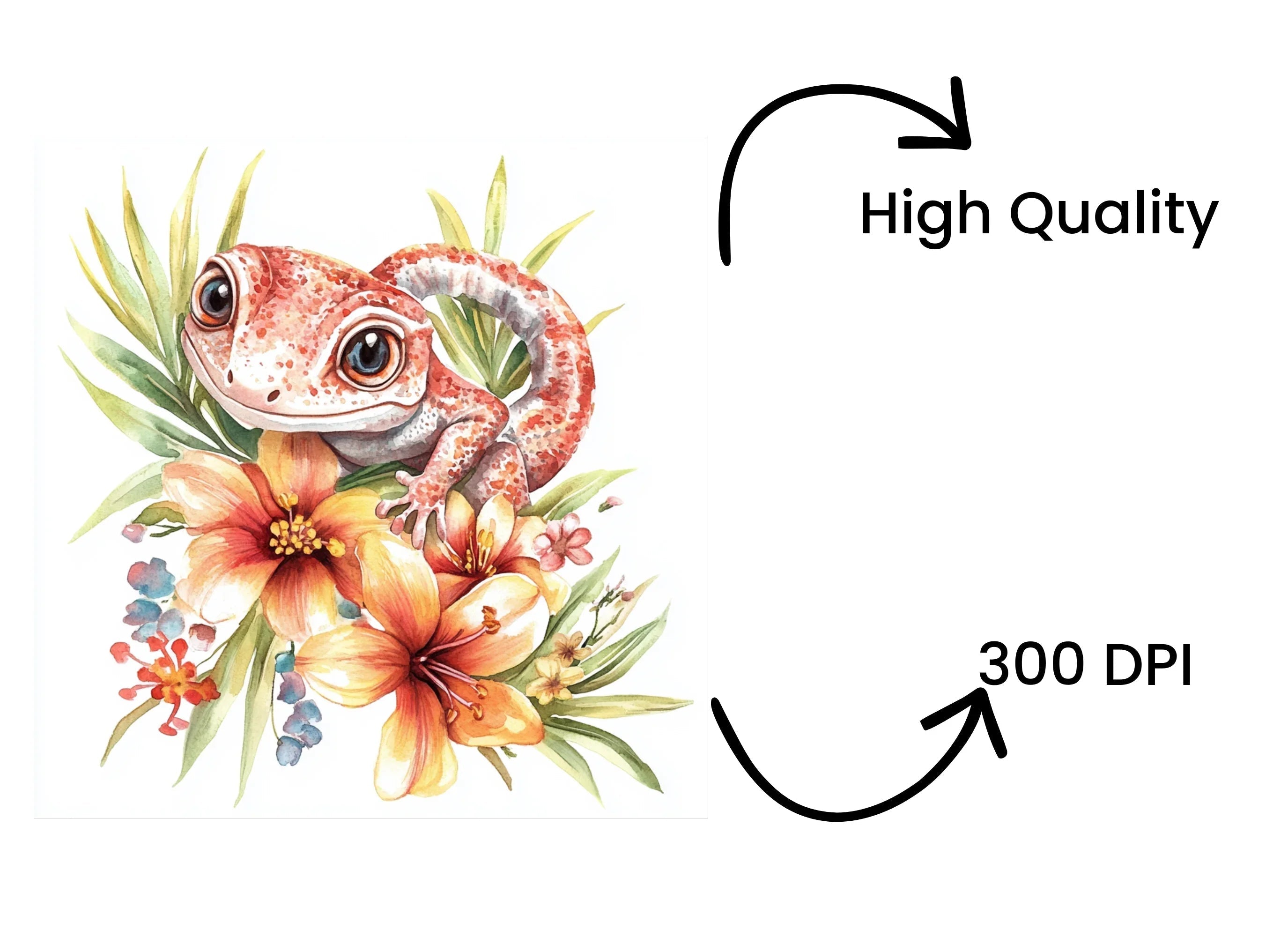 Cute Gecko Floral Clipart Bundle