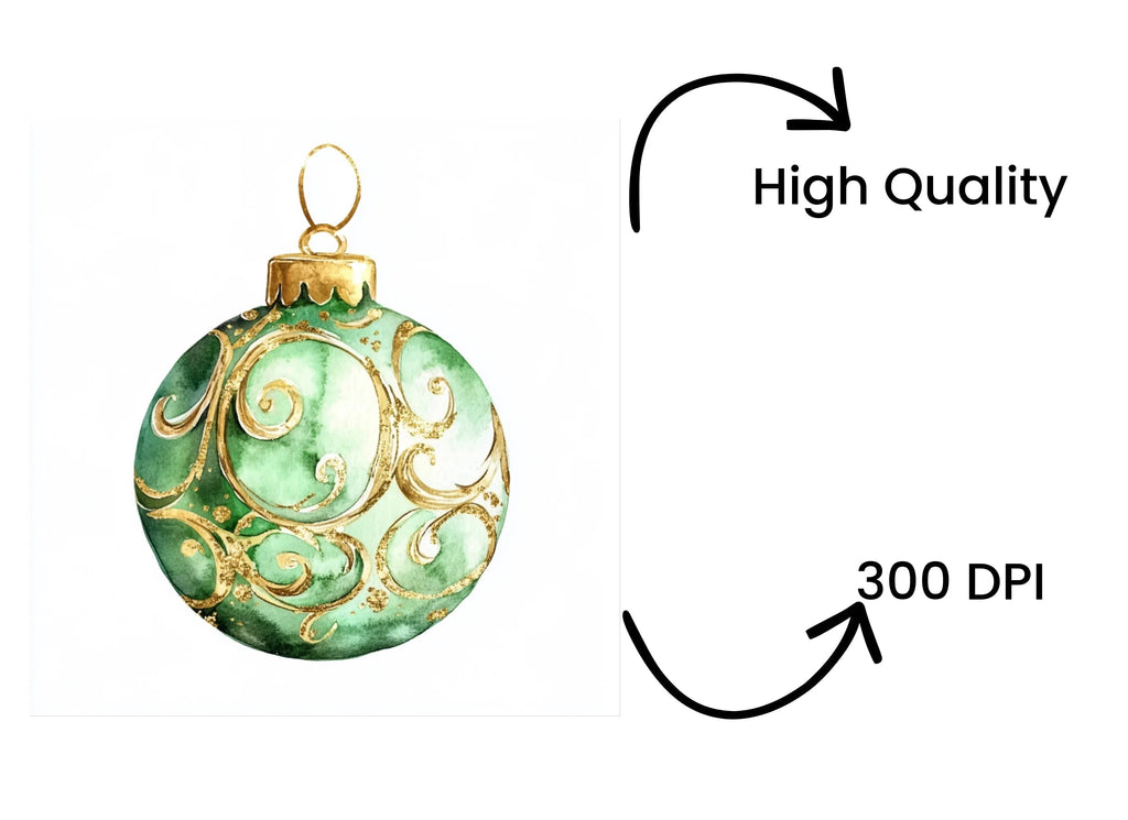 Elegant Green and Gold Christmas Baubles Clipart Bundle