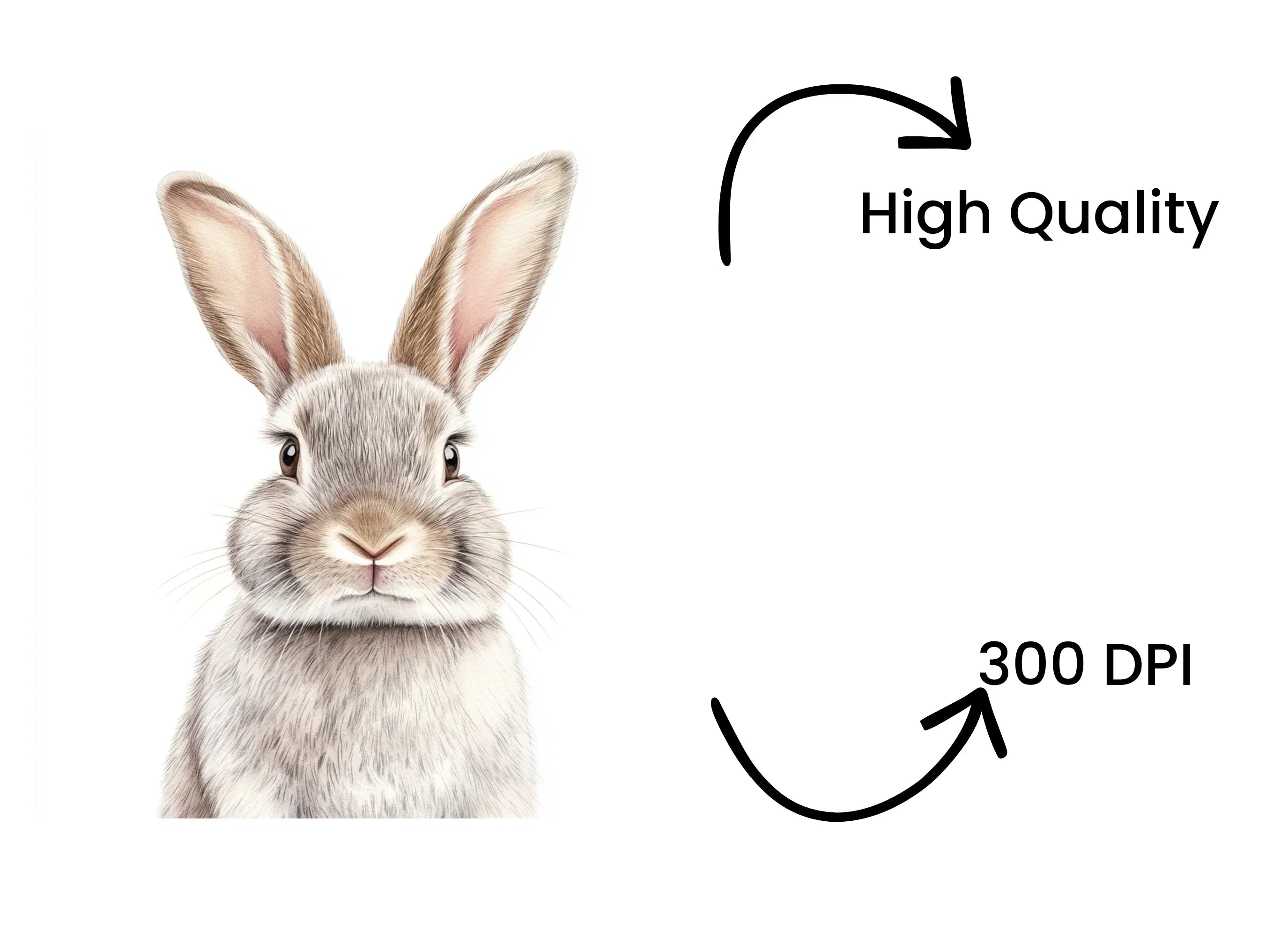 Realistic Grey Rabbit Head Clipart Bundle