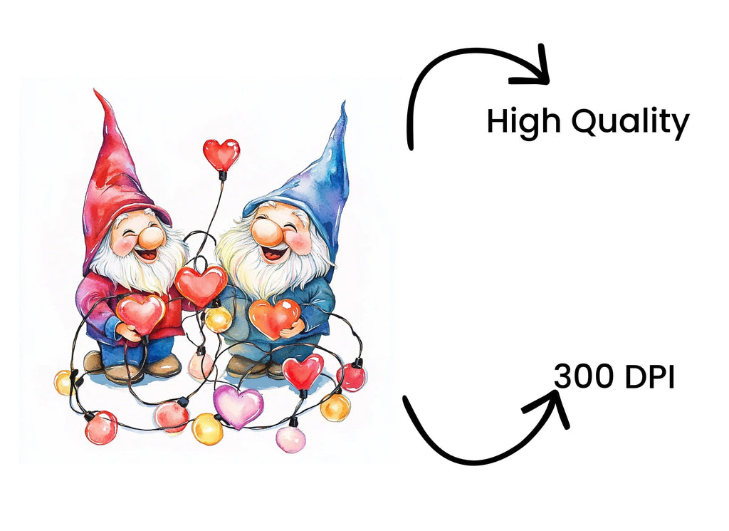 Happy Gnomes with Heart String Lights Clipart Bundle