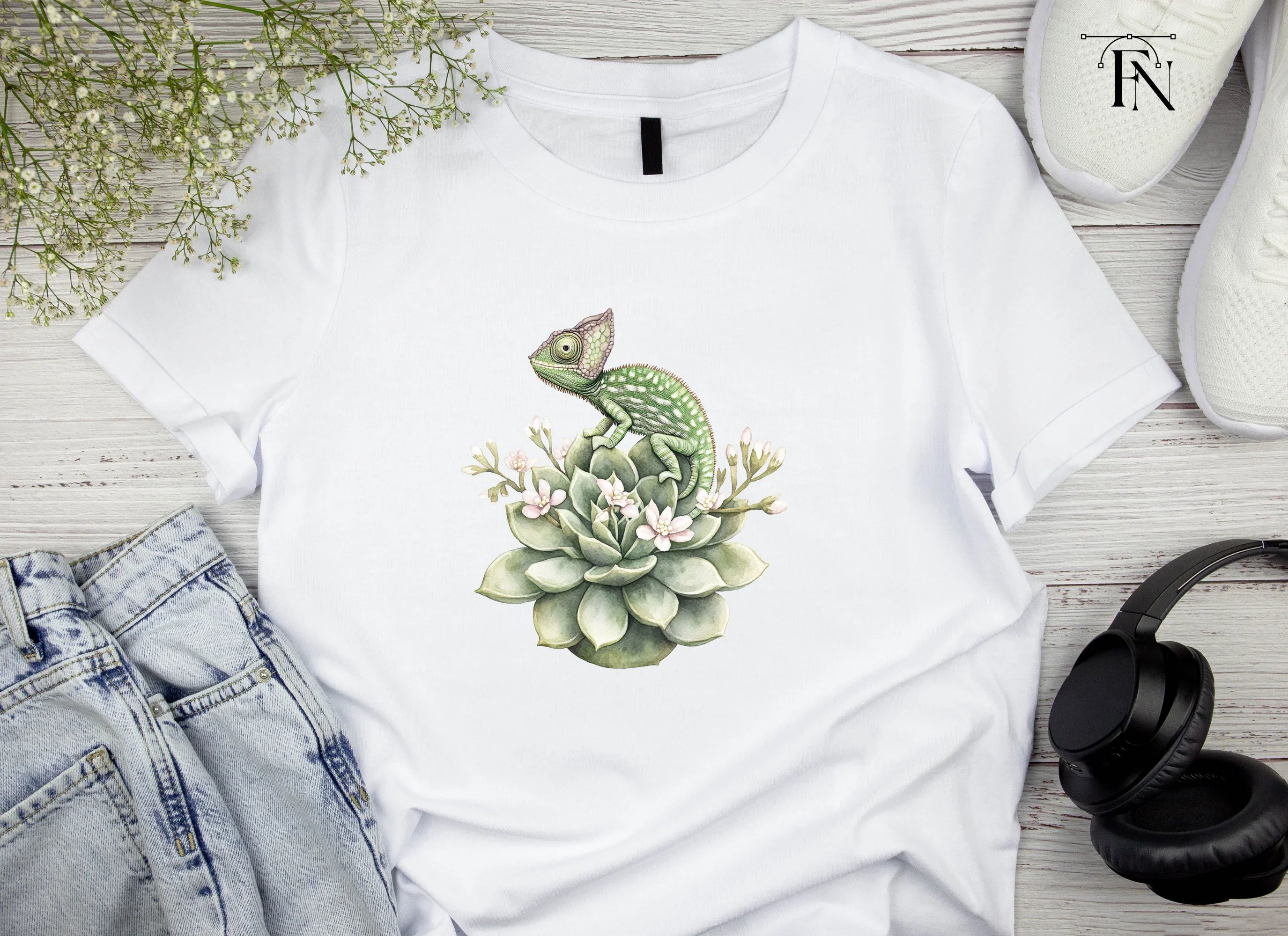 Chameleon on Succulent Clipart Bundle