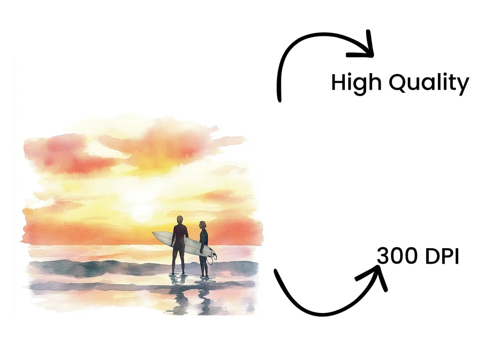 Couple Surfers Sunset Beach Clipart Bundle