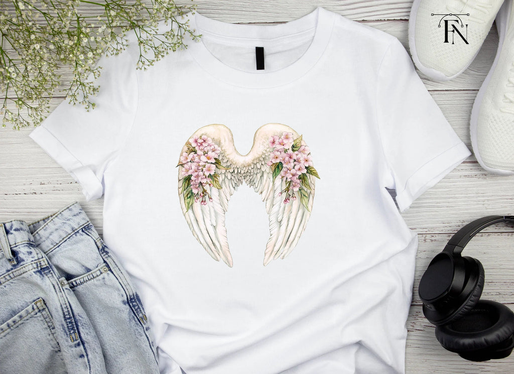 Angel Wings with Pink Flowers Clipart Bundle