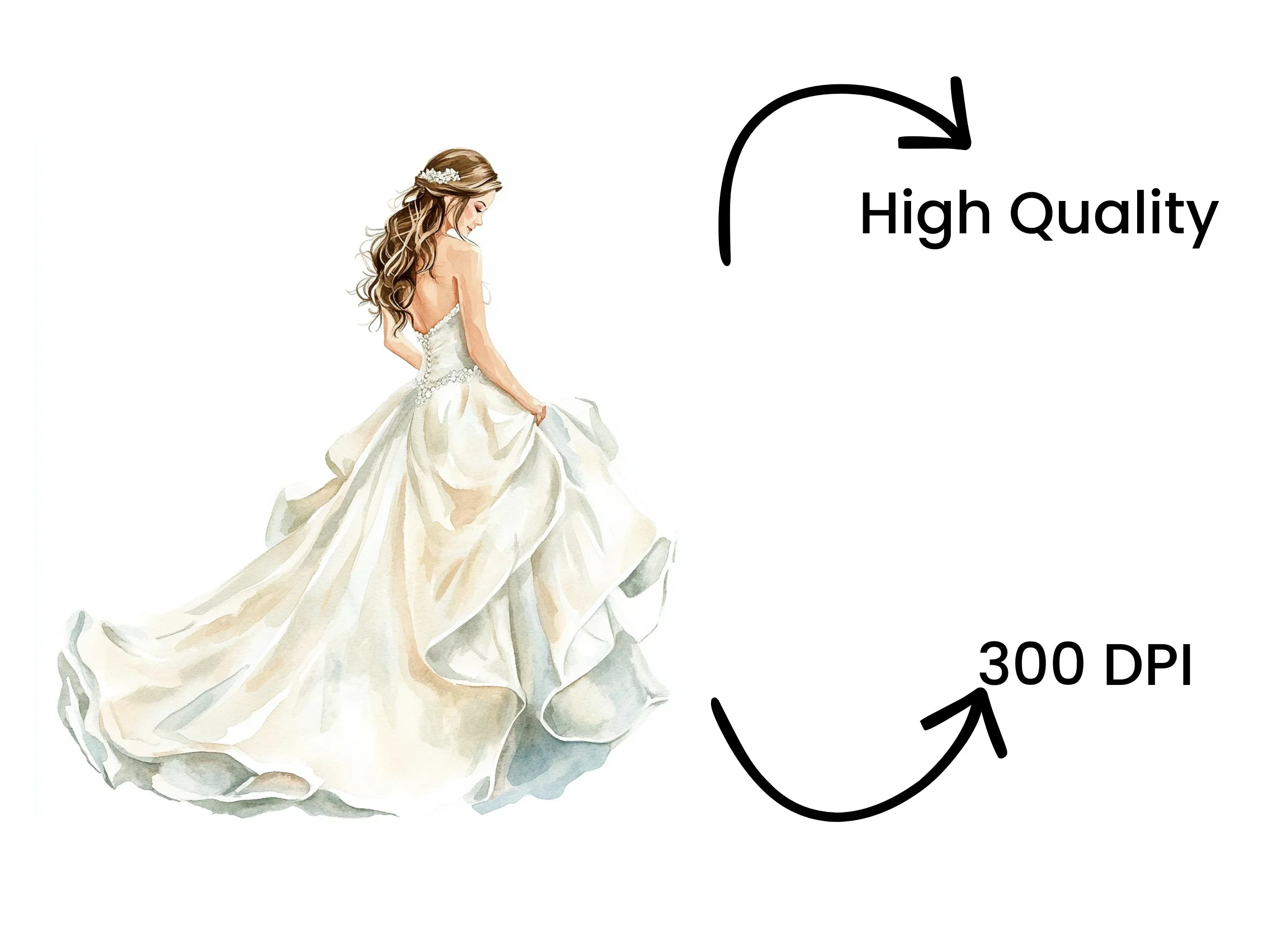 Elegant Back View Wedding Dress Clipart Bundle
