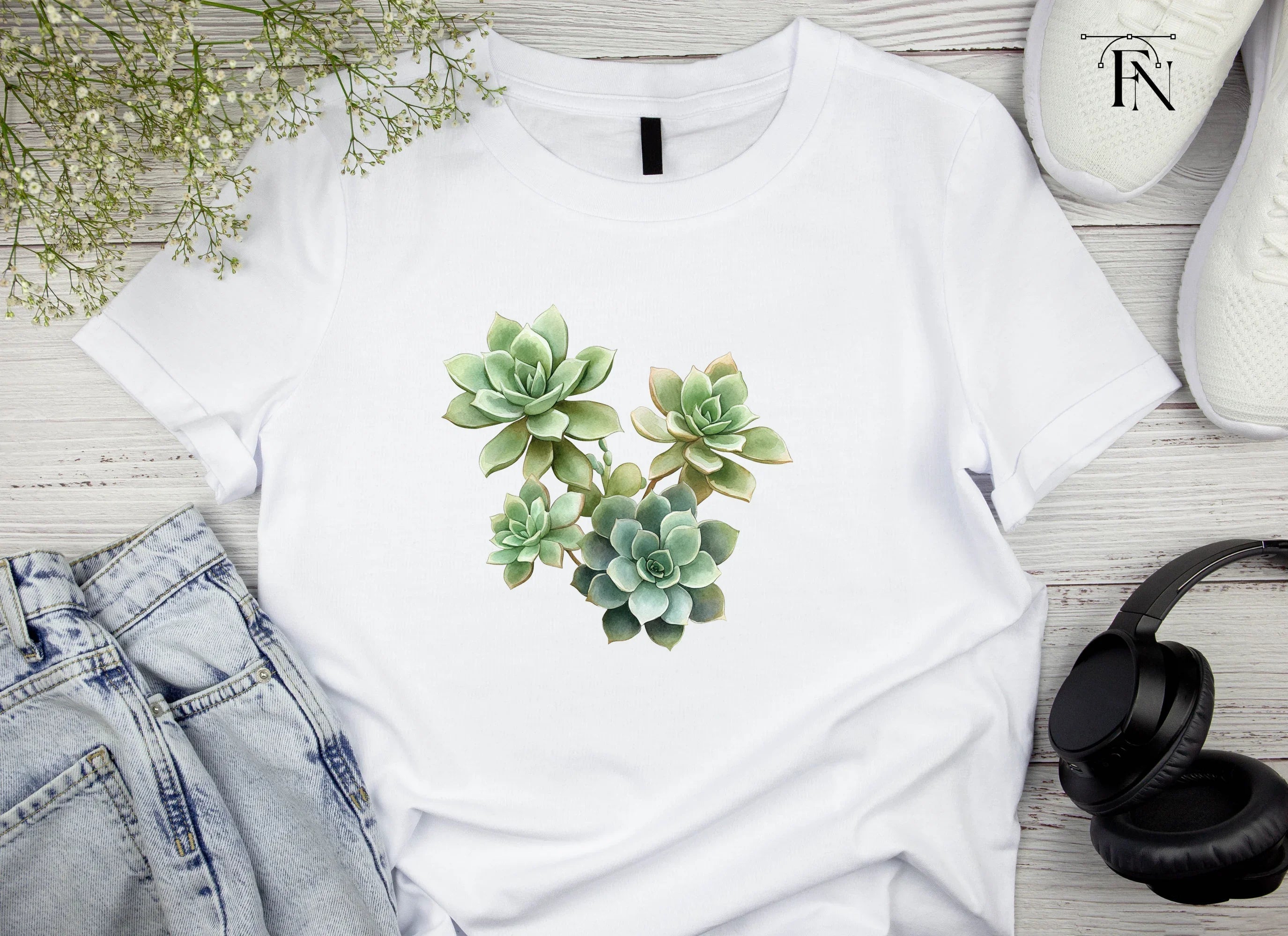 Lush Green Succulent Arrangement Clipart Bundle