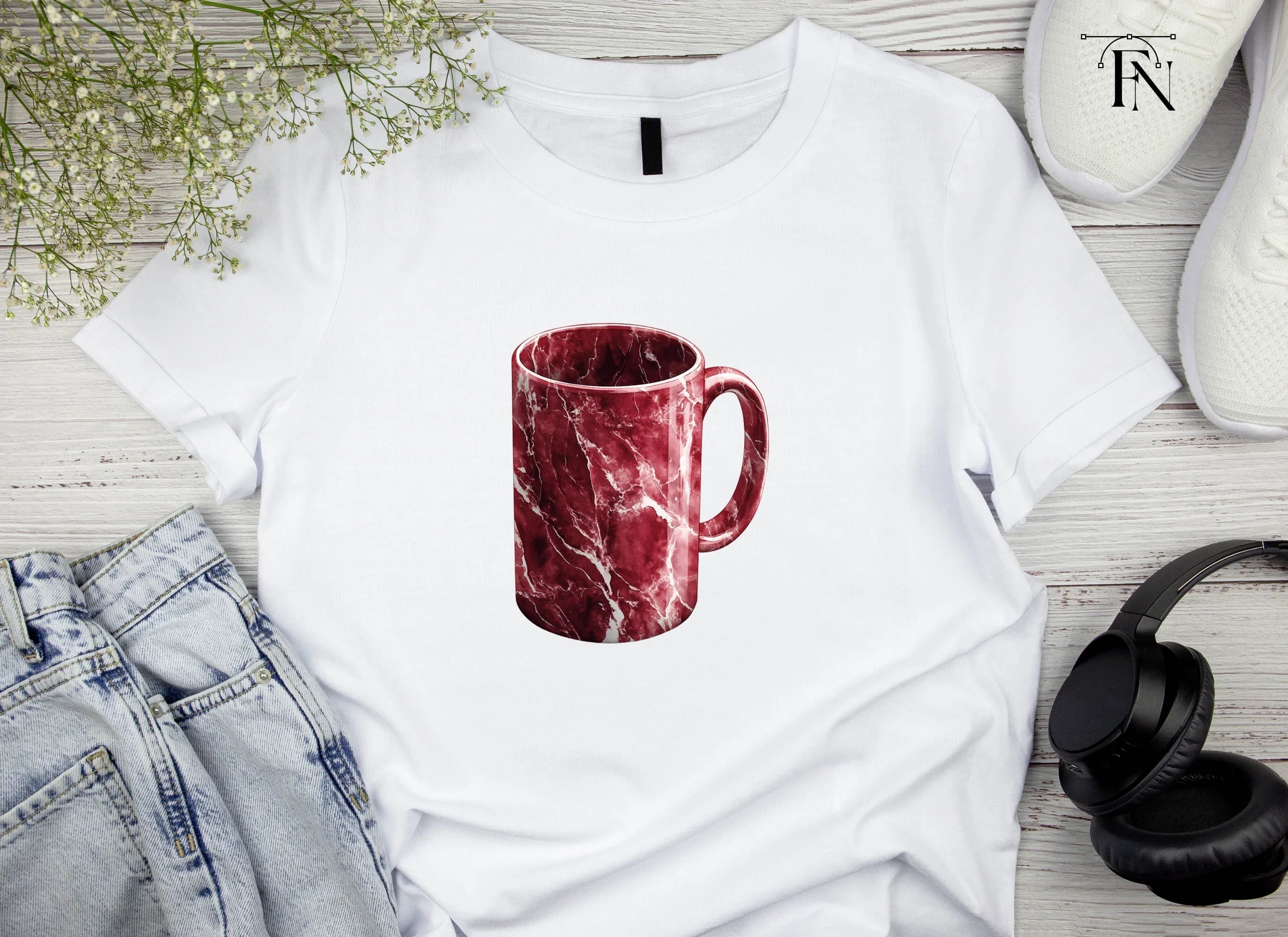 Red Marble Pattern Coffee Clipart Bundle