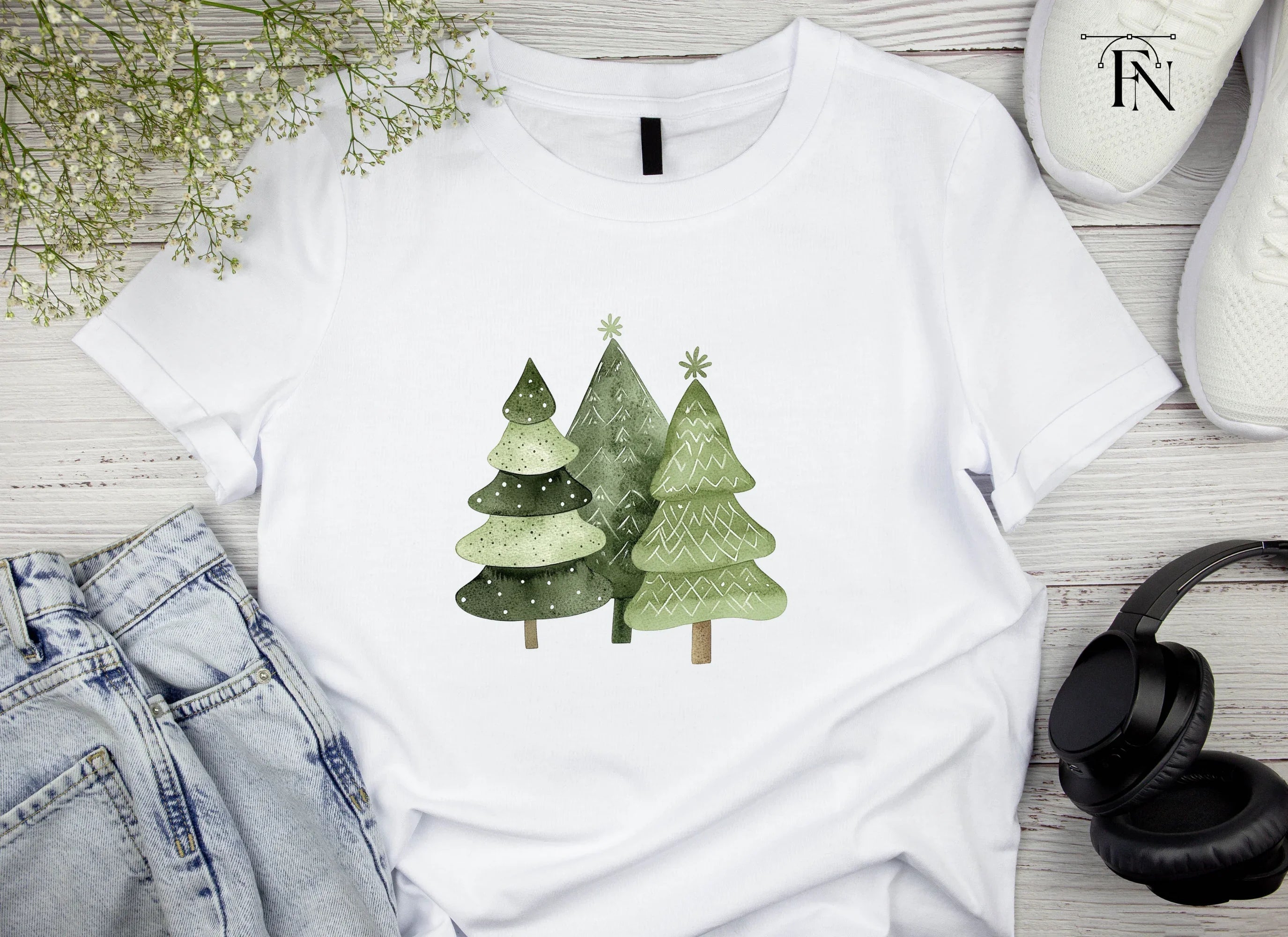 Green Christmas Trees Clipart Bundle