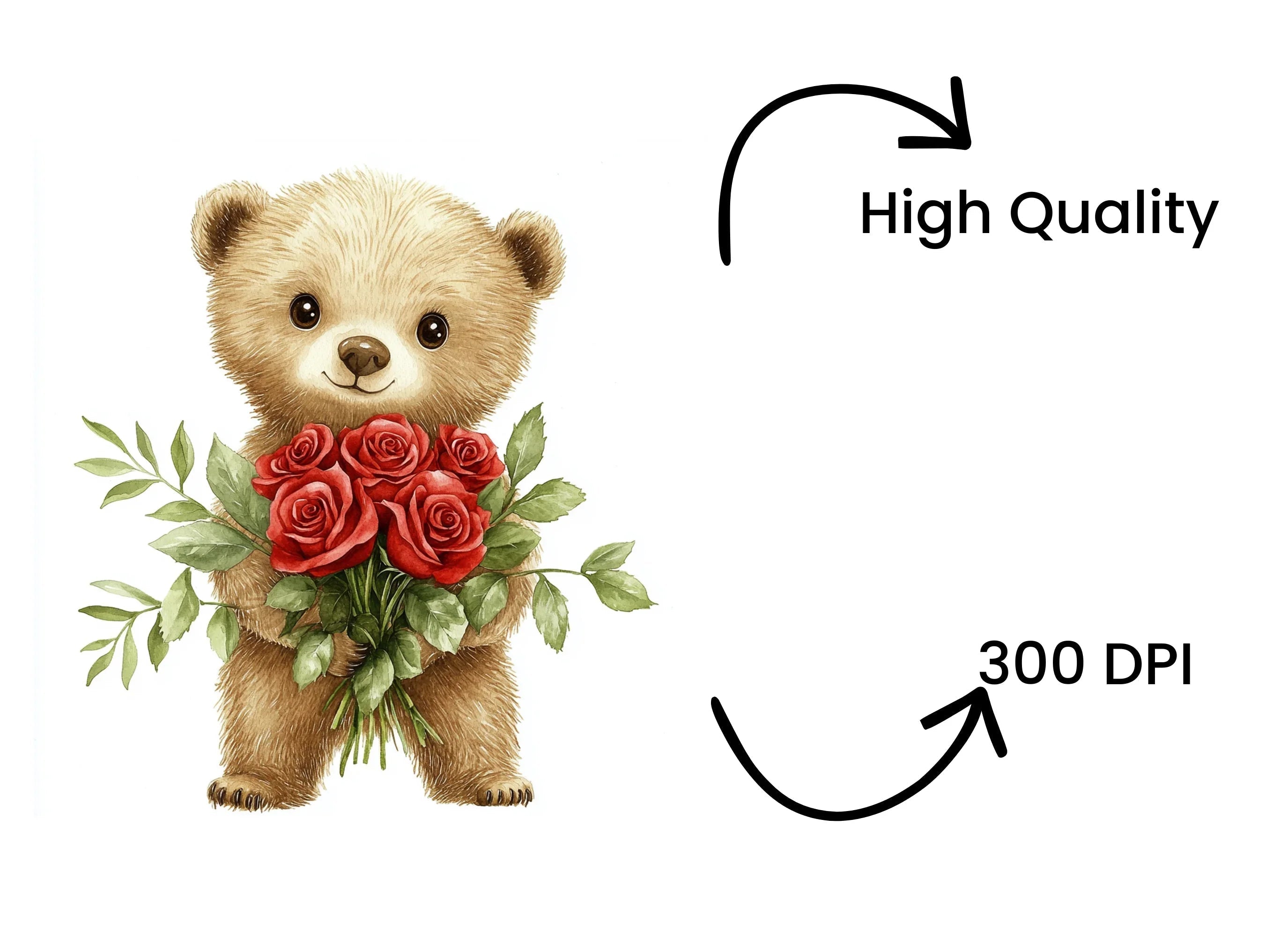 Sweet Teddy Bears with Rose Bouquets Clipart Bundle