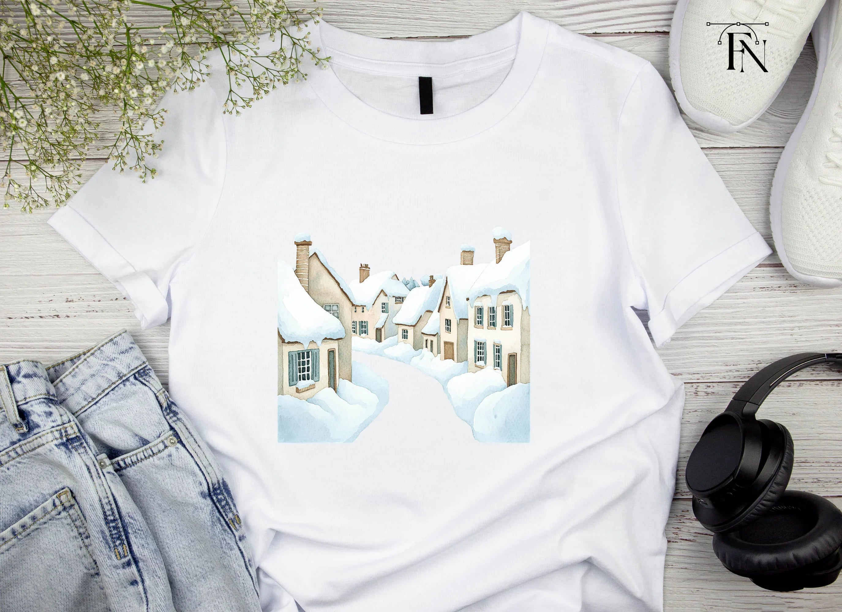 Snowy Village Street Clipart Bundle