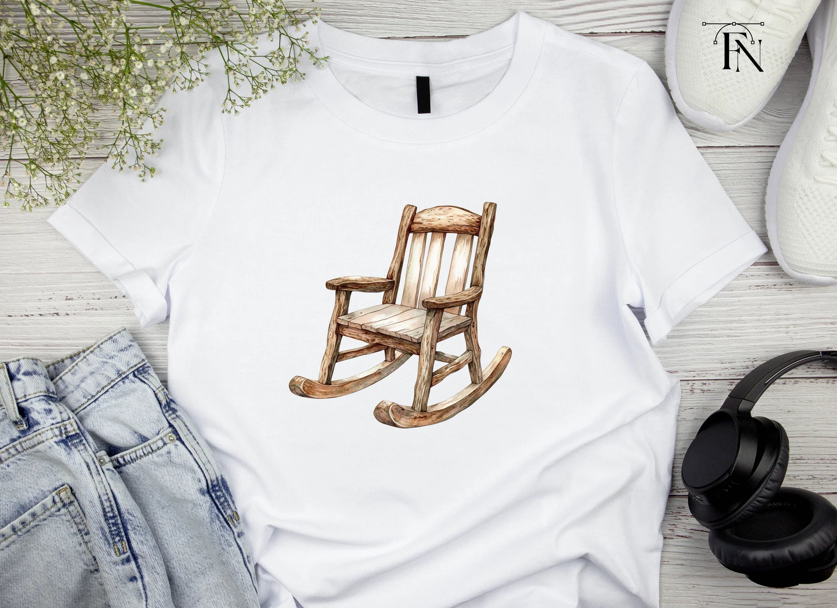 Rustic Wooden Rocking Chair Clipart Bundle