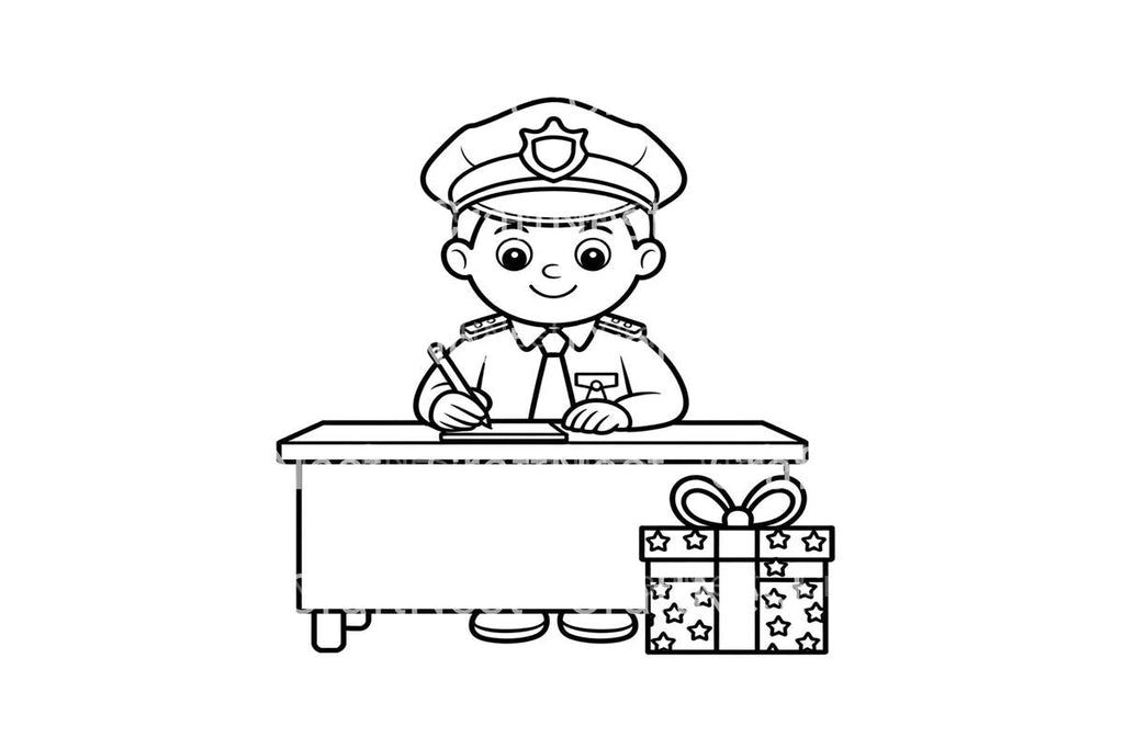 Police Officer with Gift Coloring Books