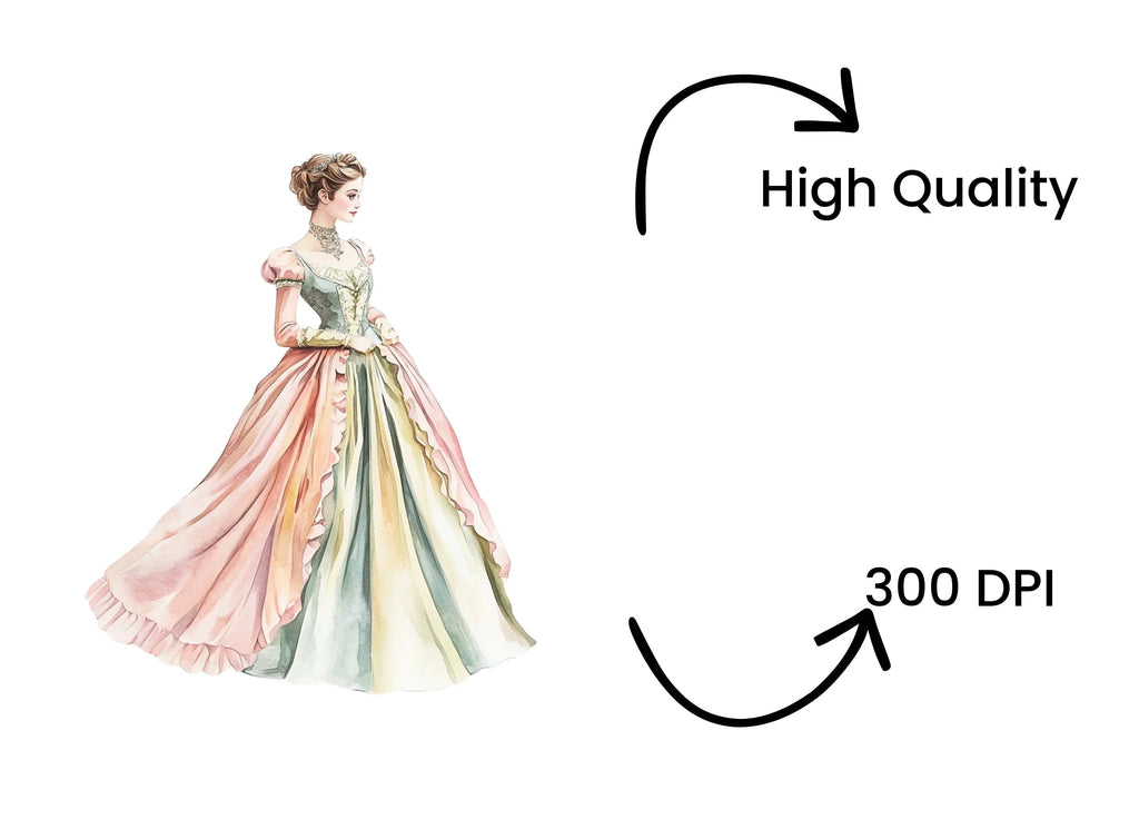 Elegant Victorian Ball Gown Clipart Bundle