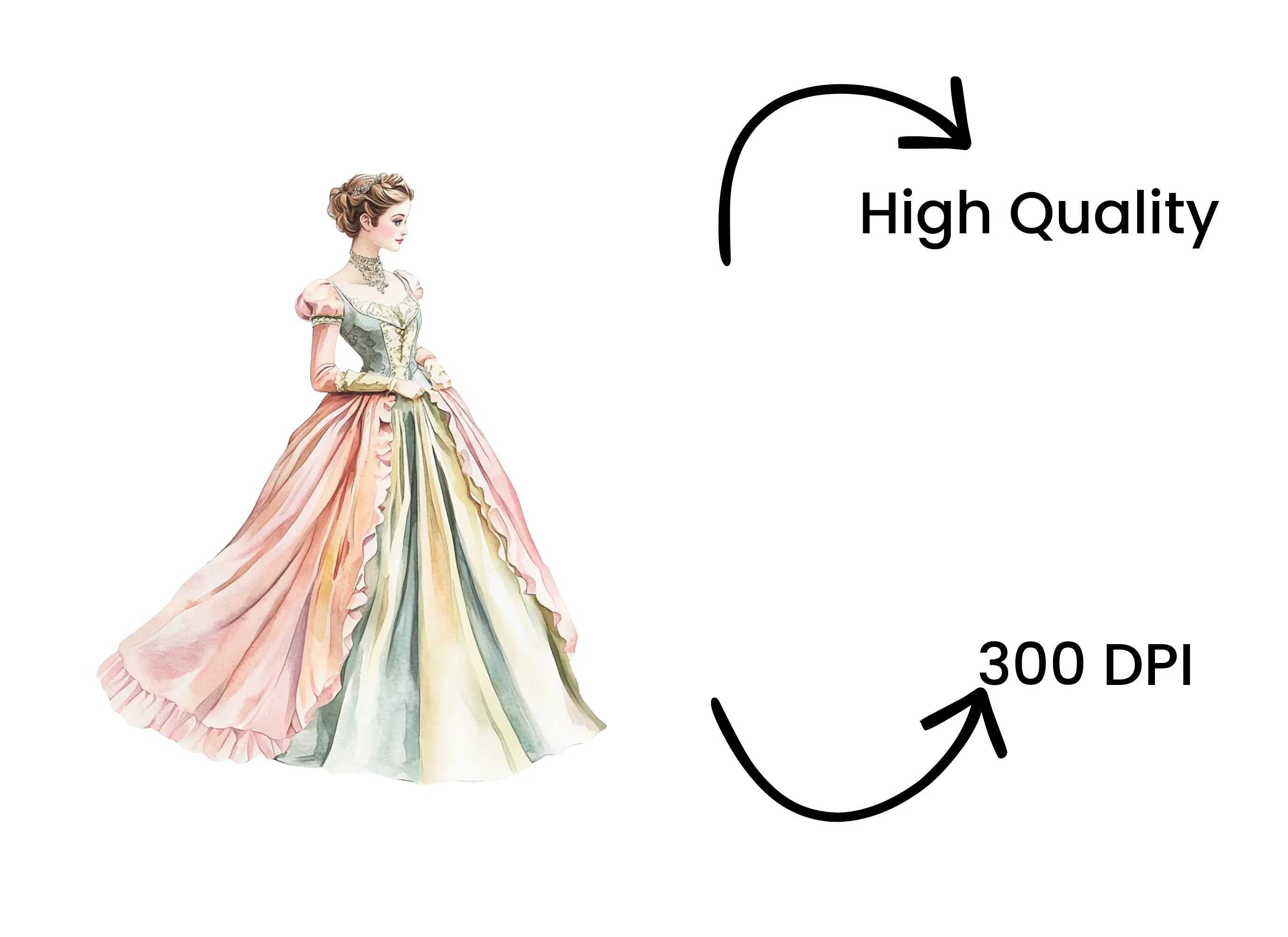 Elegant Victorian Ball Gown Clipart Bundle