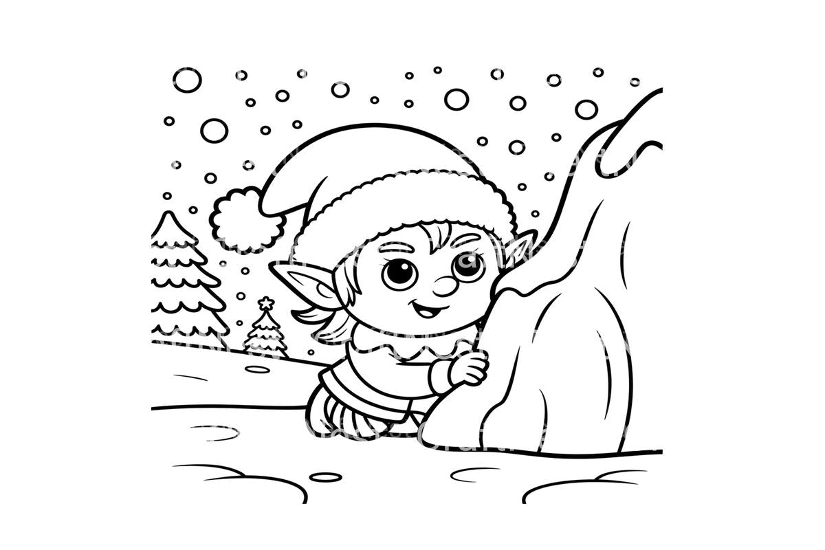 Cute Christmas Elf Winter Coloring Books