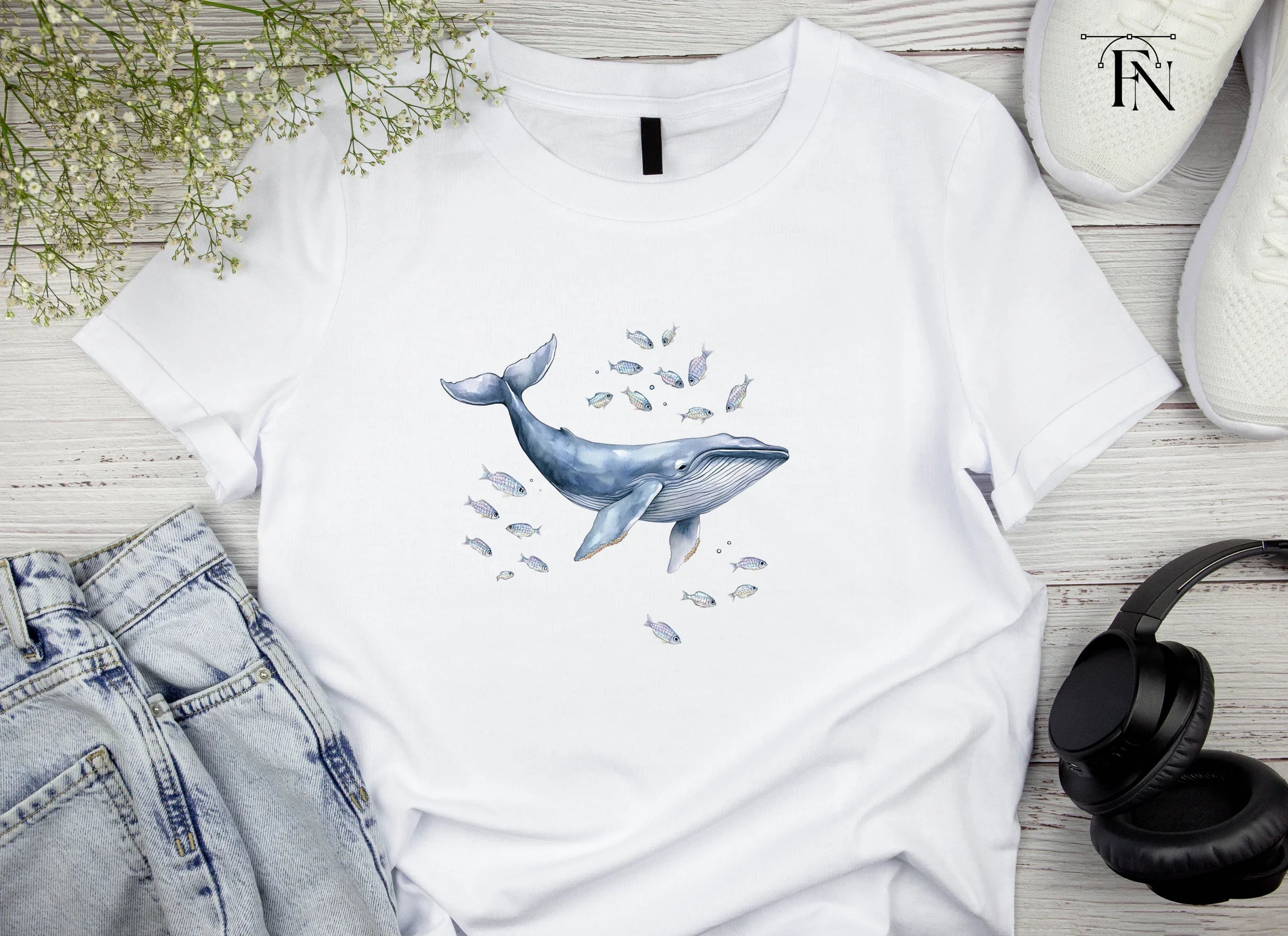 Blue Whale and Fish Ocean Clipart Bundle