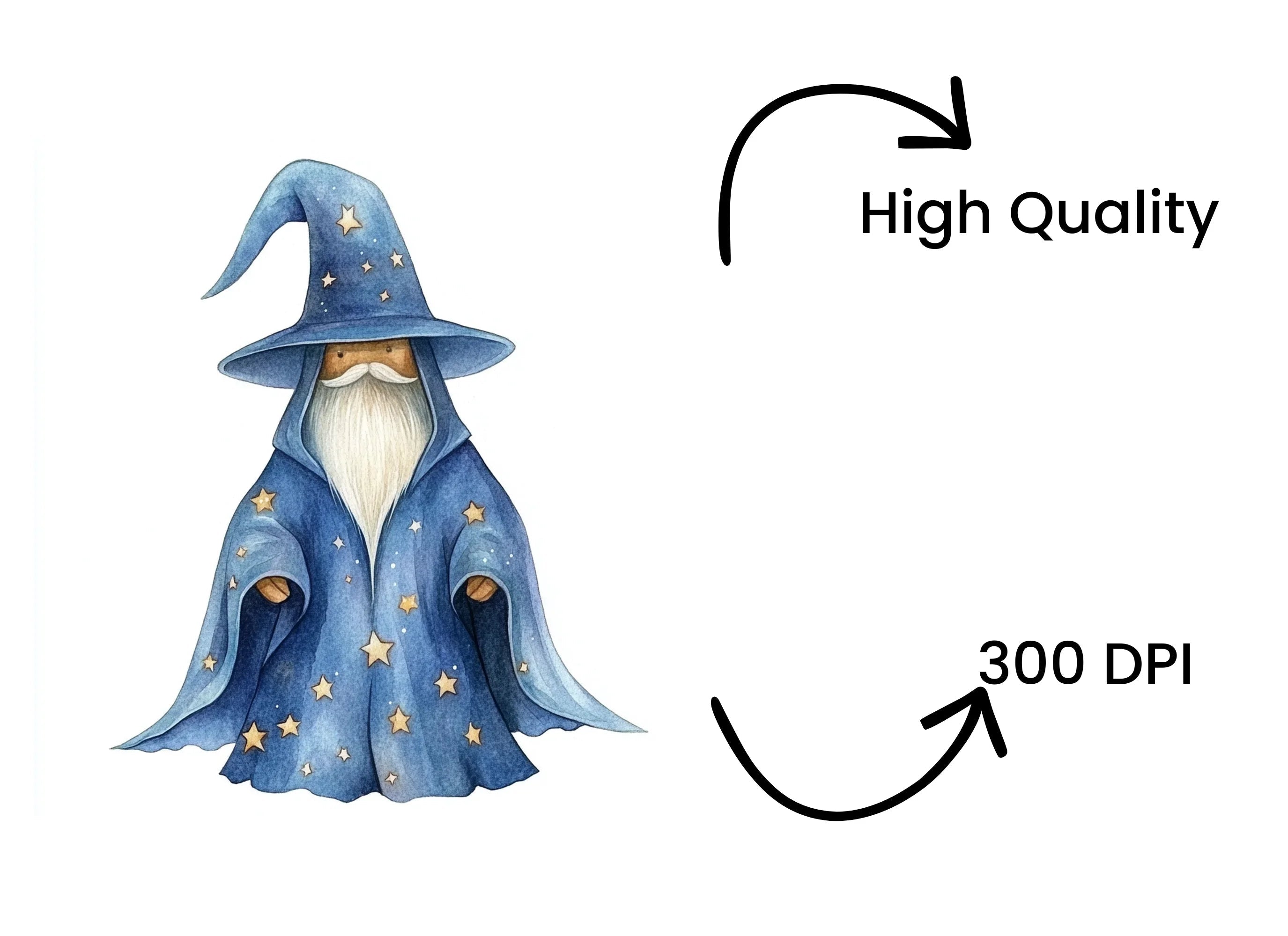 Cute Starry Blue Wizard Clipart Bundle