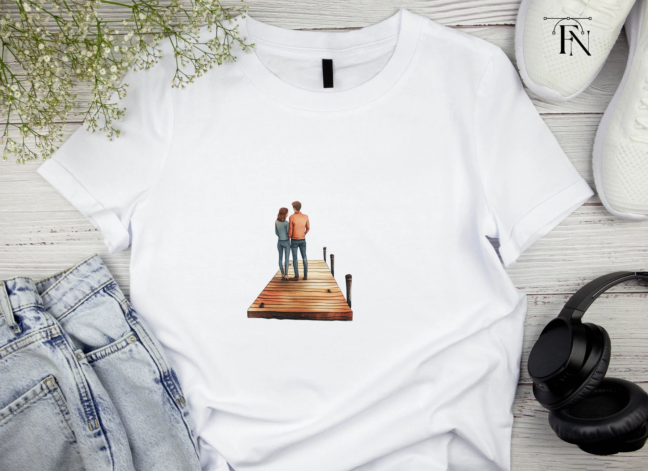 Romantic Couple on Dock Clipart Bundle