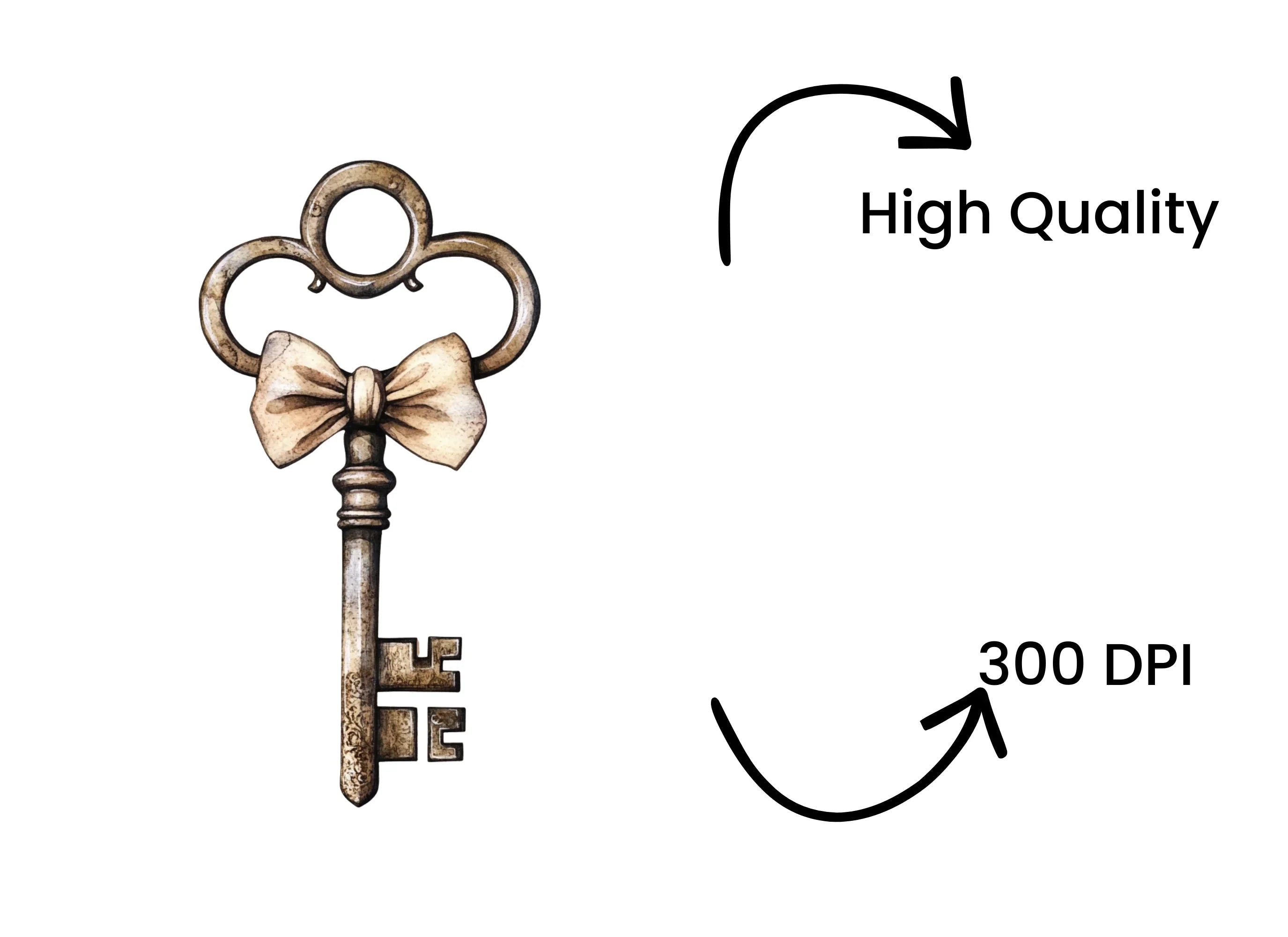 Charming Vintage Key with Bow Clipart Bundle