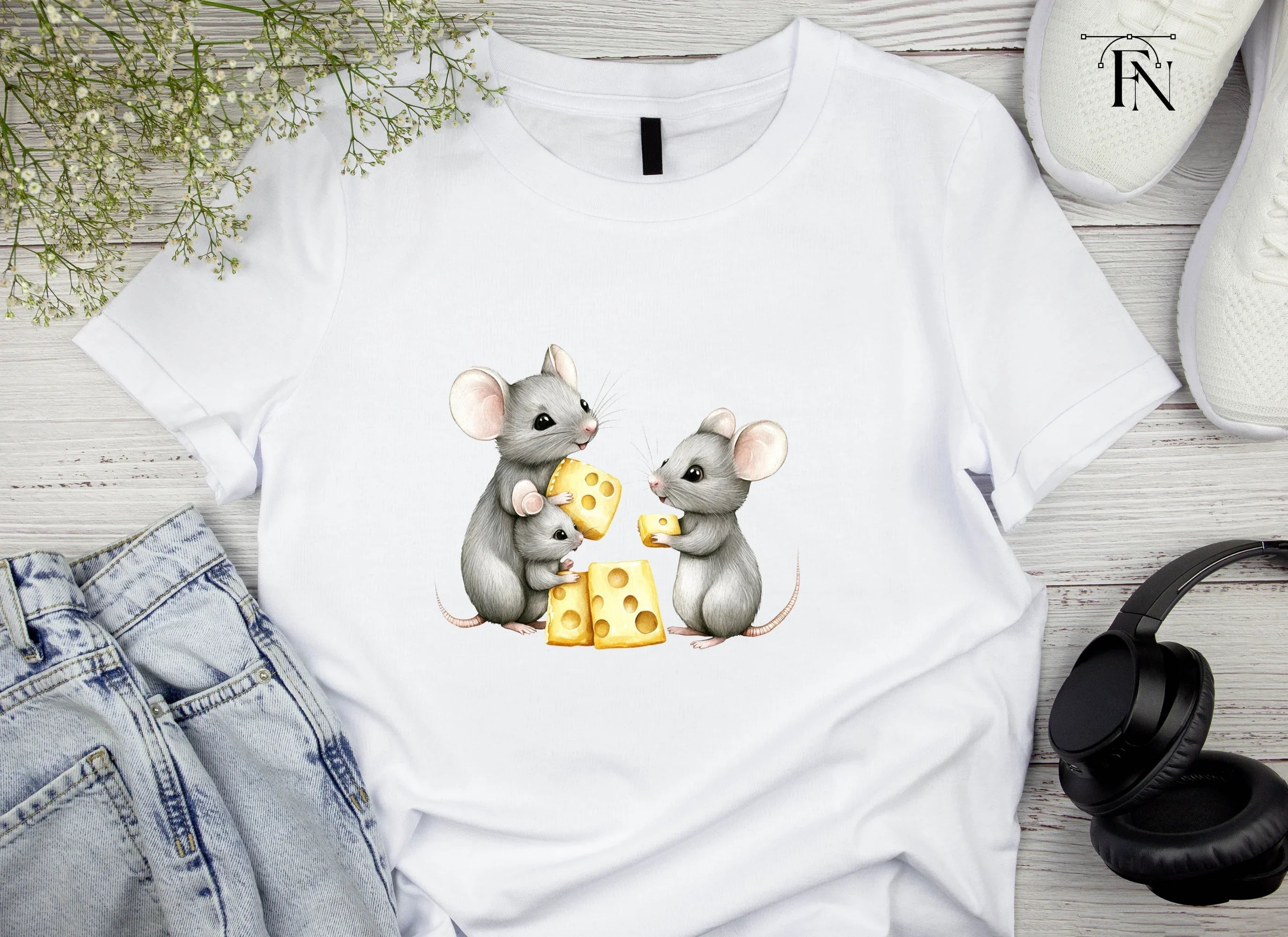Cute Mice Family with Cheese Clipart Bundle