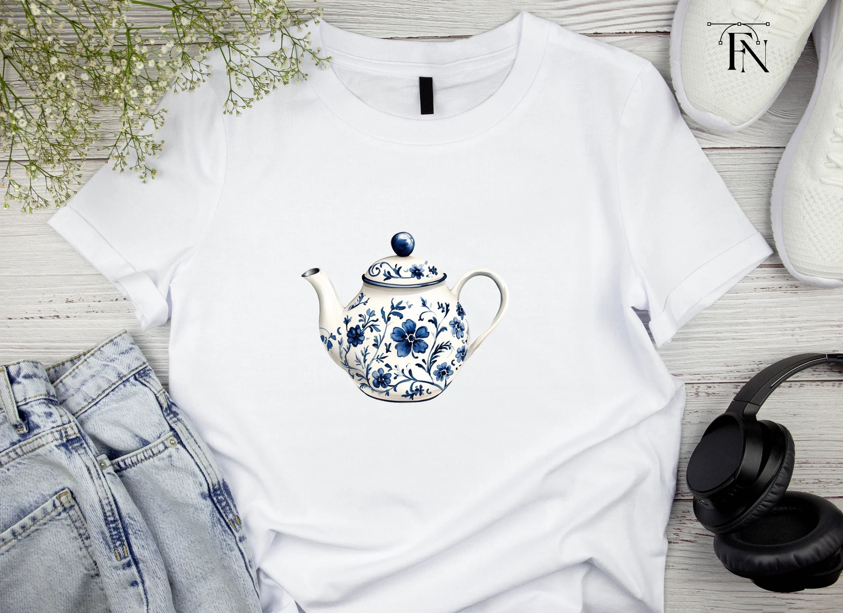 Elegant Blue and White Teapot Clipart Bundle