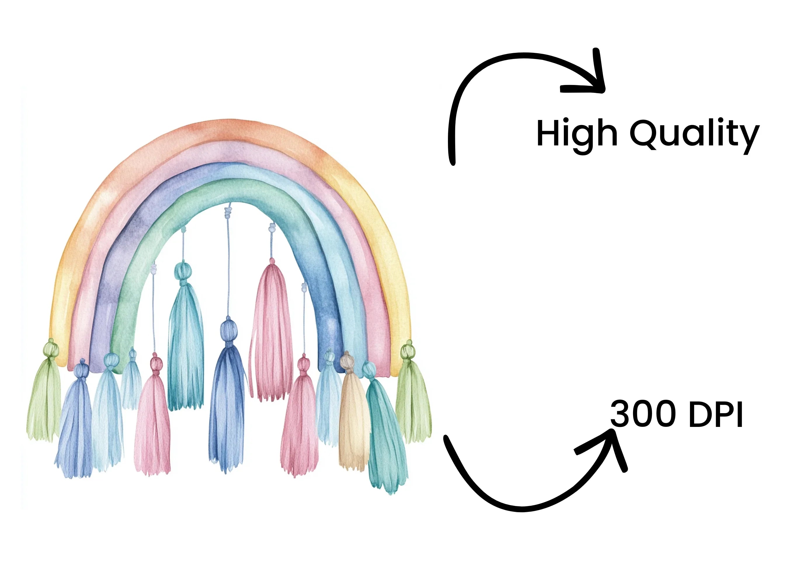 Boho Rainbow Tassel Clipart Bundle
