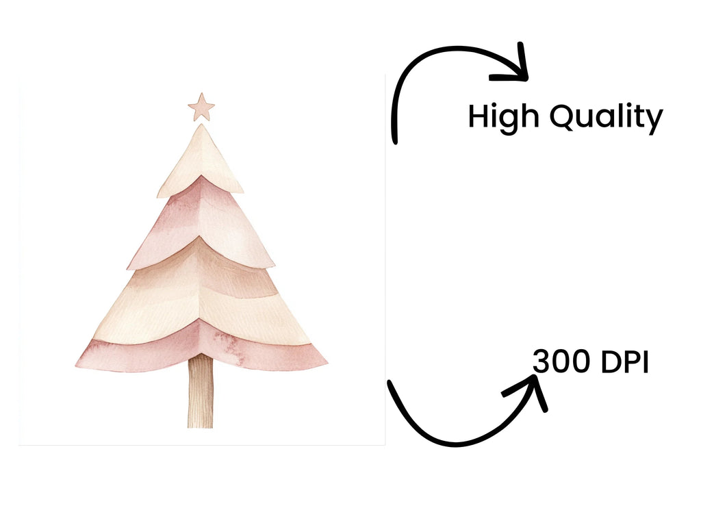 Boho Pink Christmas Tree Clipart Bundle