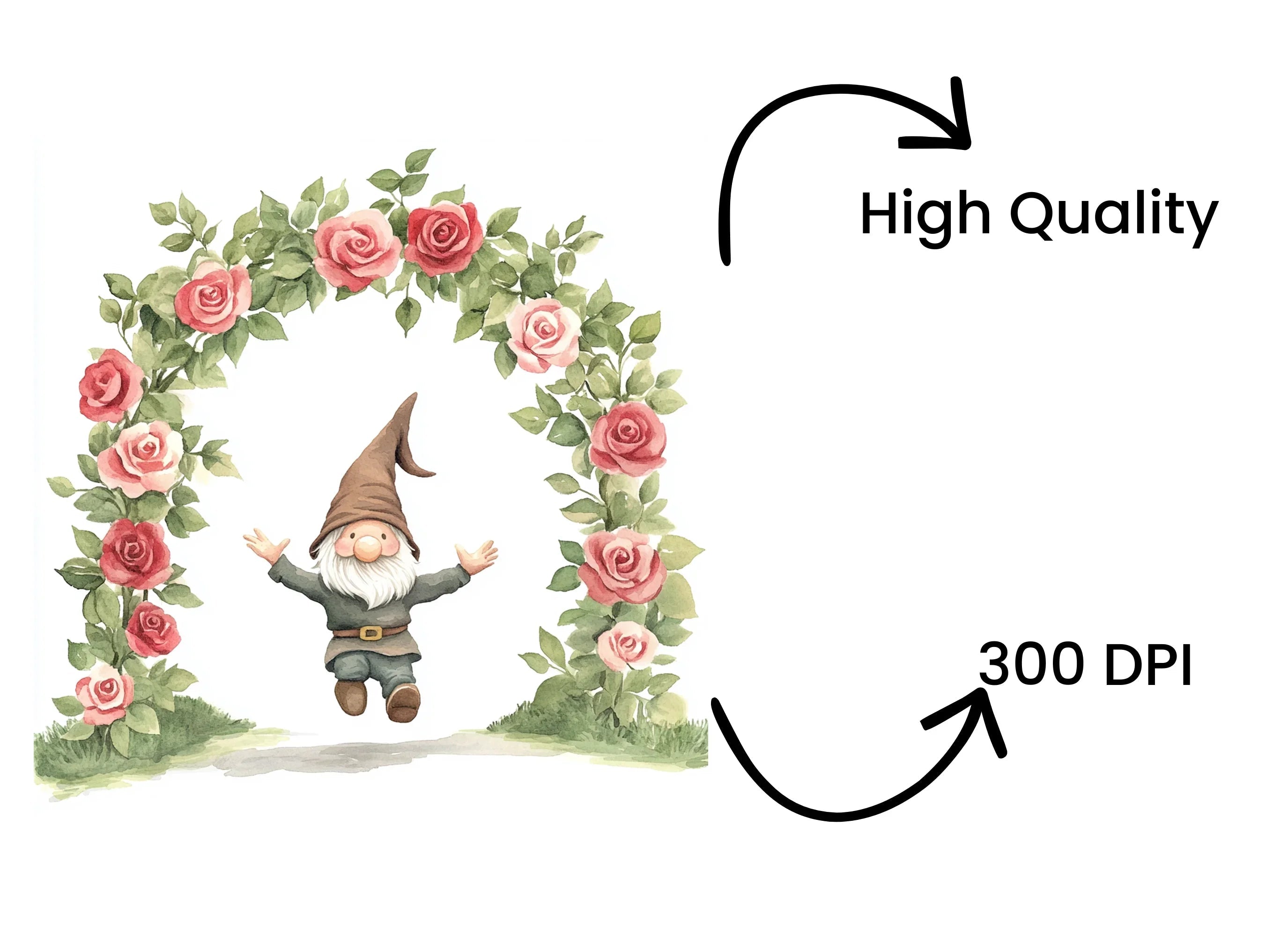 Joyful Gnomes with Rose Arches Clipart Bundle