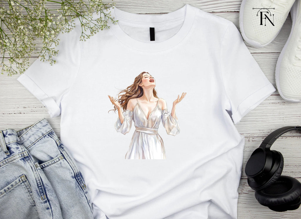 Joyful Woman in White Dress Clipart Bundle