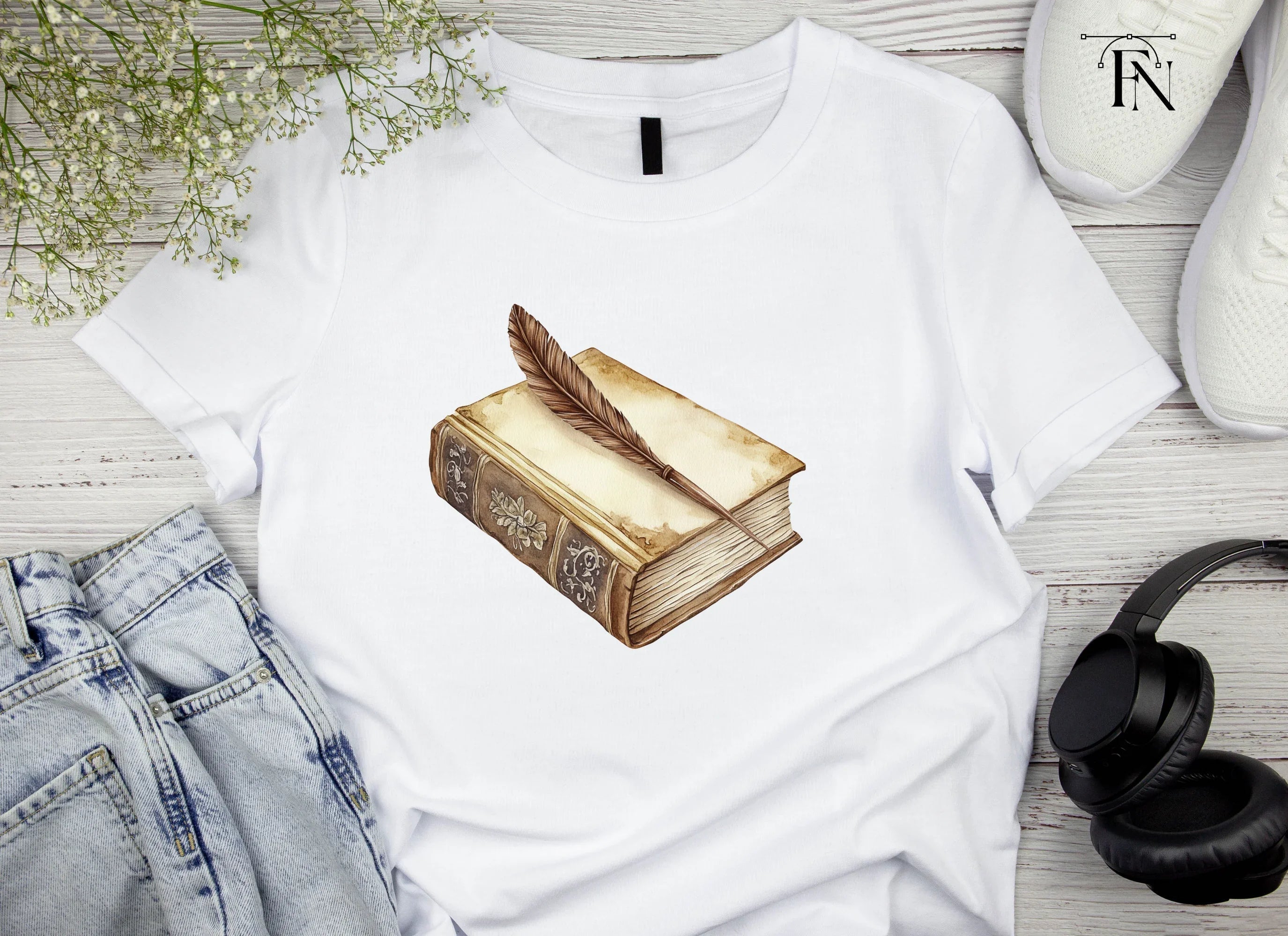 Vintage Books and Quill Pen Clipart Bundle