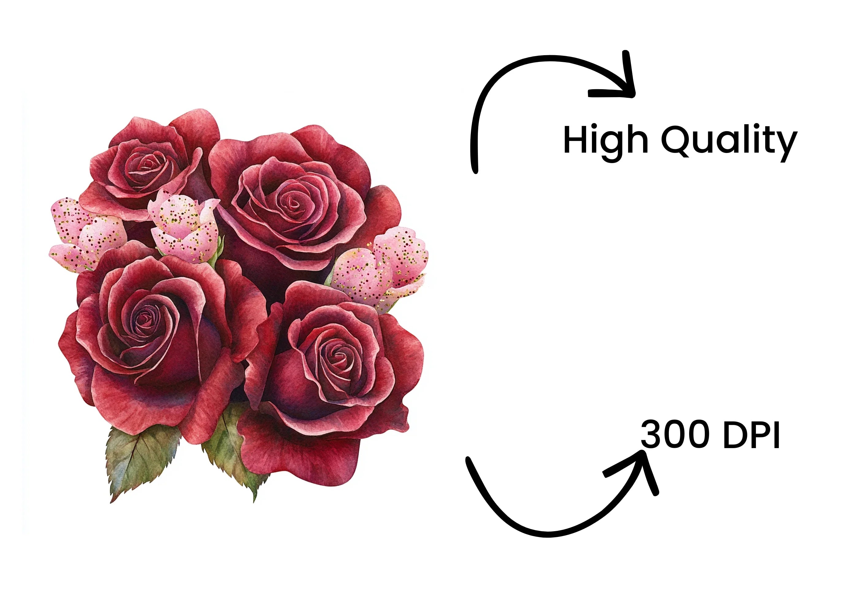 Red Rose Bouquets Clipart Bundle