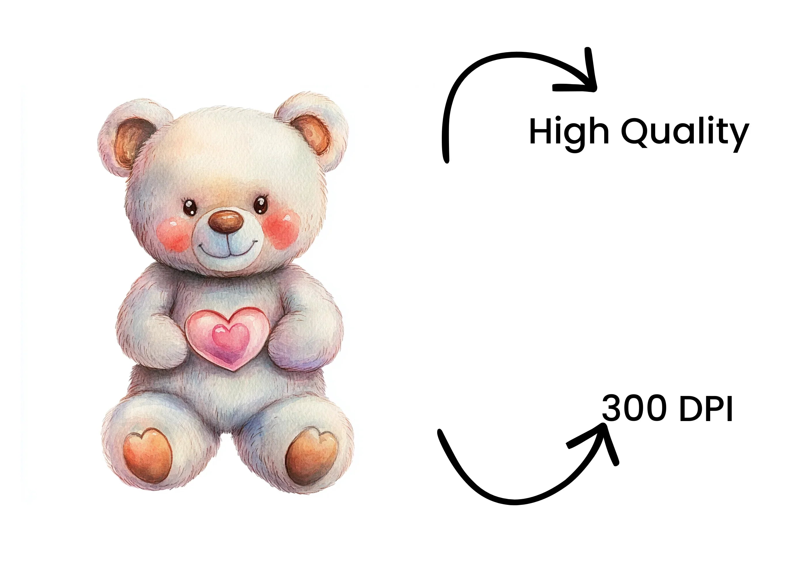Sweet Teddy Bears Holding Hearts Clipart Bundle