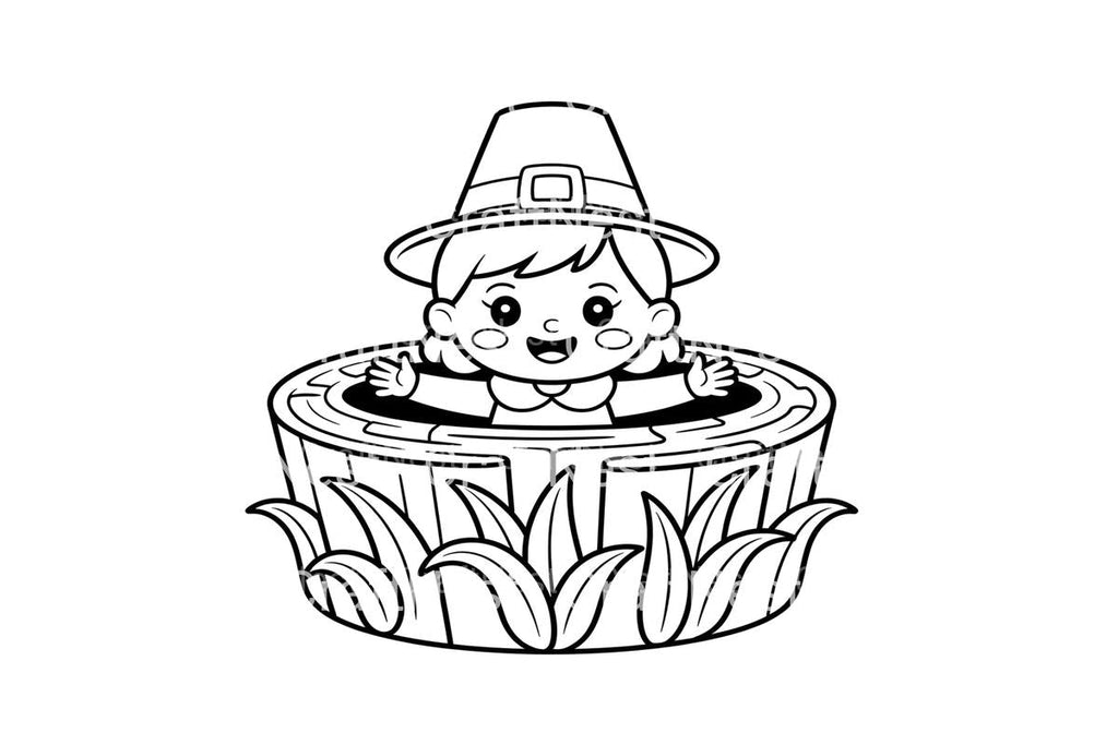 Cute Pilgrim Girl in Corn Maze Coloring Books