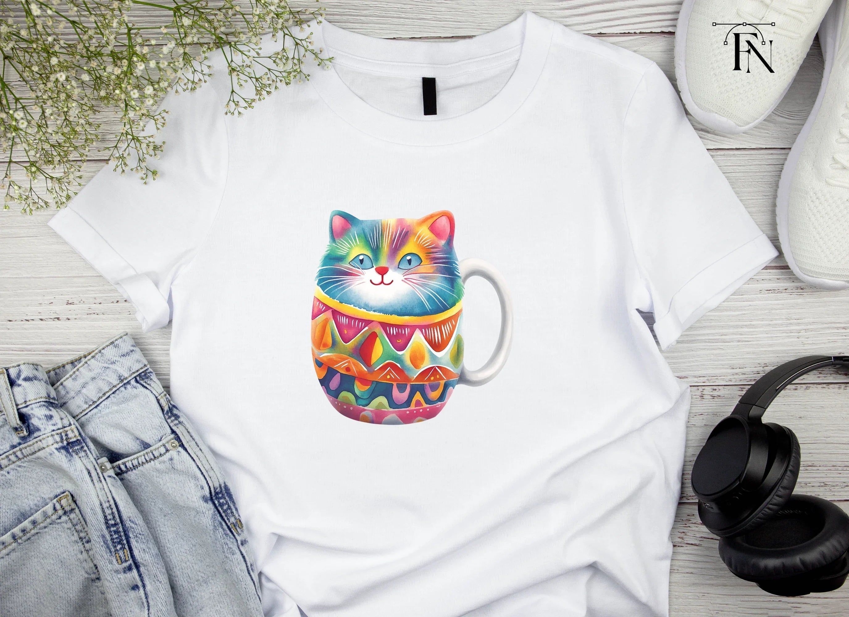 Whimsical Rainbow Cat Clipart Bundle