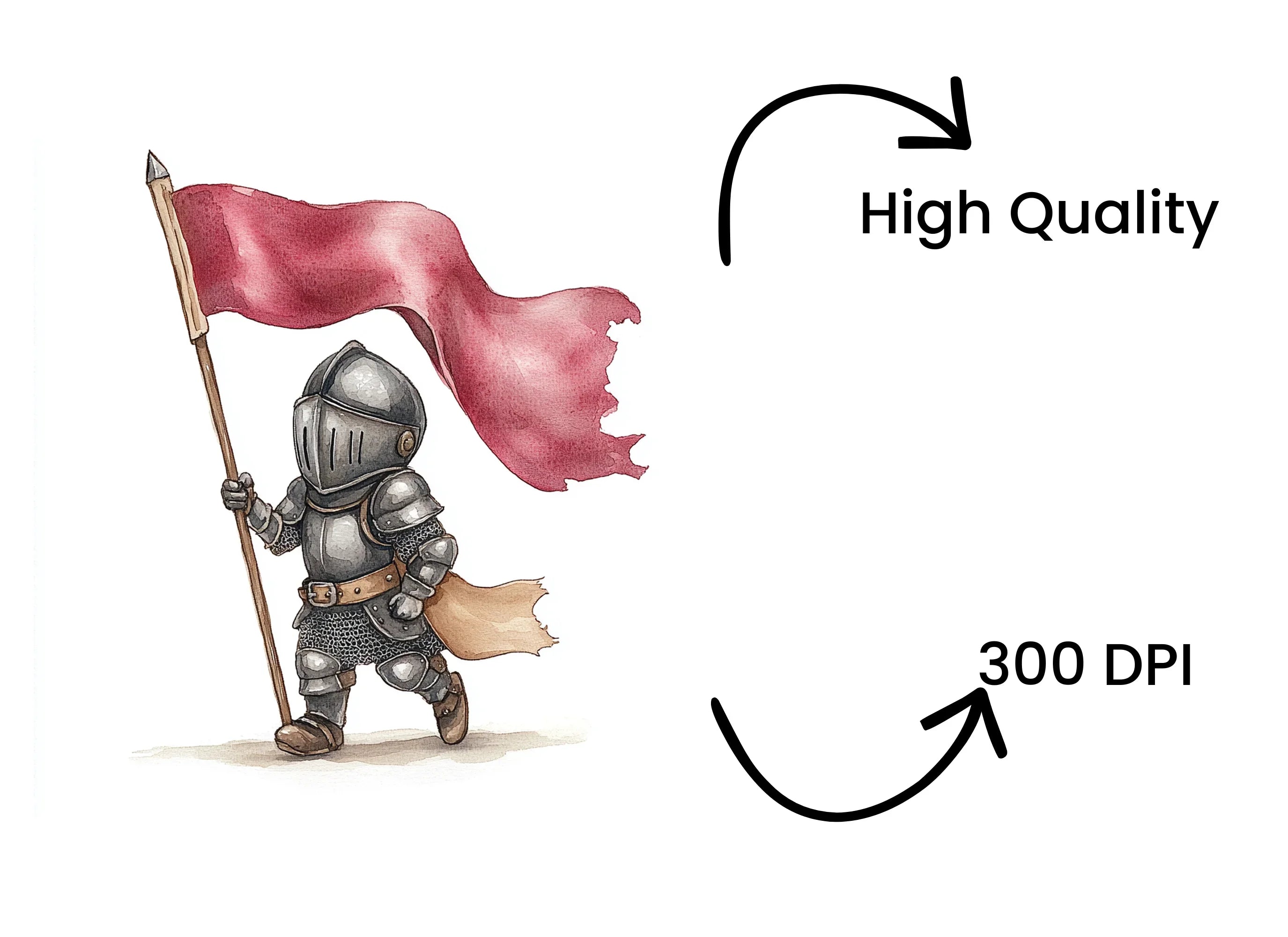 Cute Chibi Knights with Red Flags Clipart Bundle