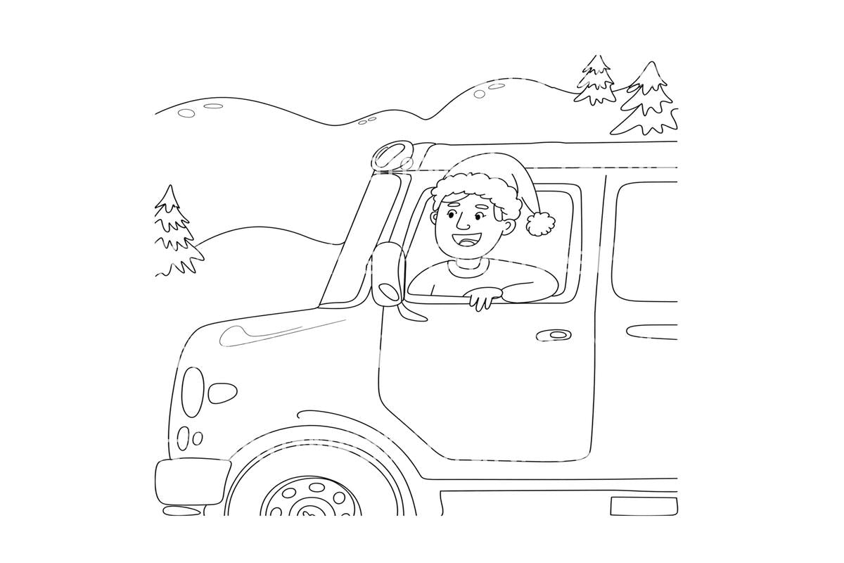 Happy Kid Driving Christmas Truck Coloring Books