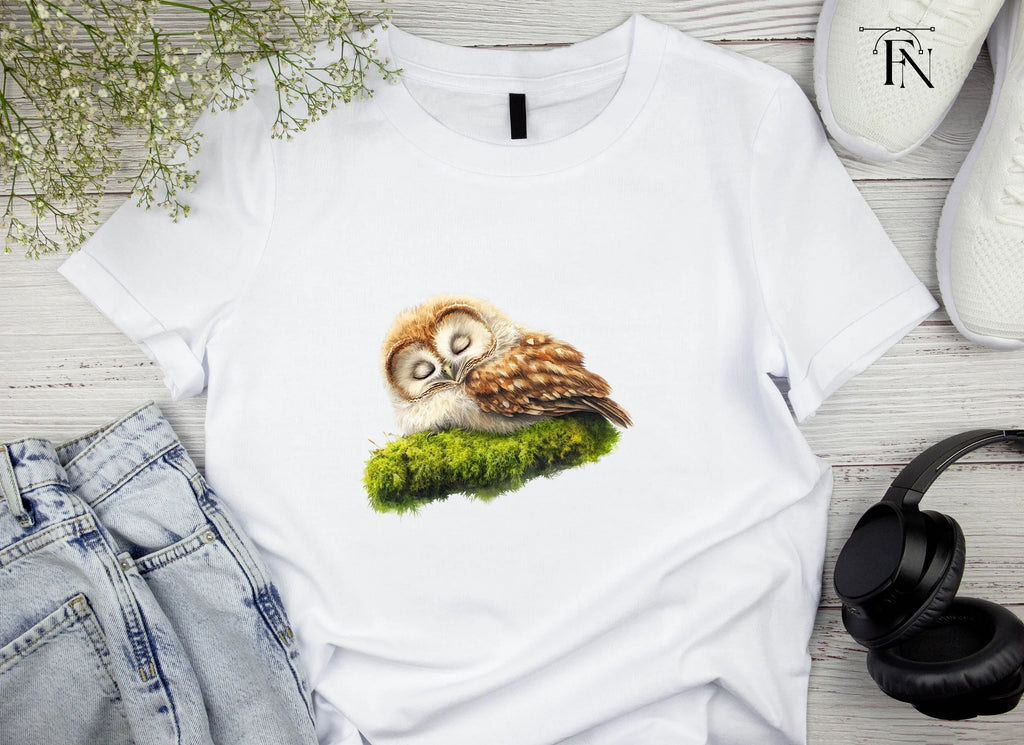 Sleeping Baby Owls on Moss Clipart Bundle
