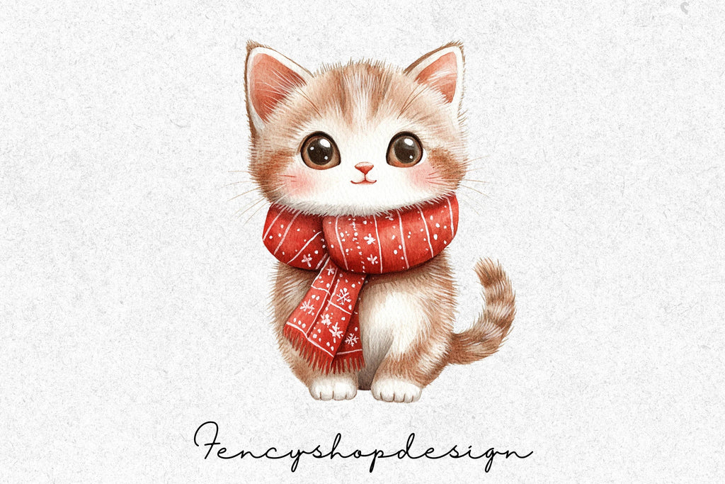 Cute Christmas Kitten Clipart Bundle