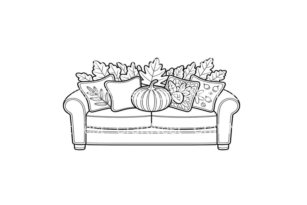 Cozy Autumn Sofa Scene Coloring Books