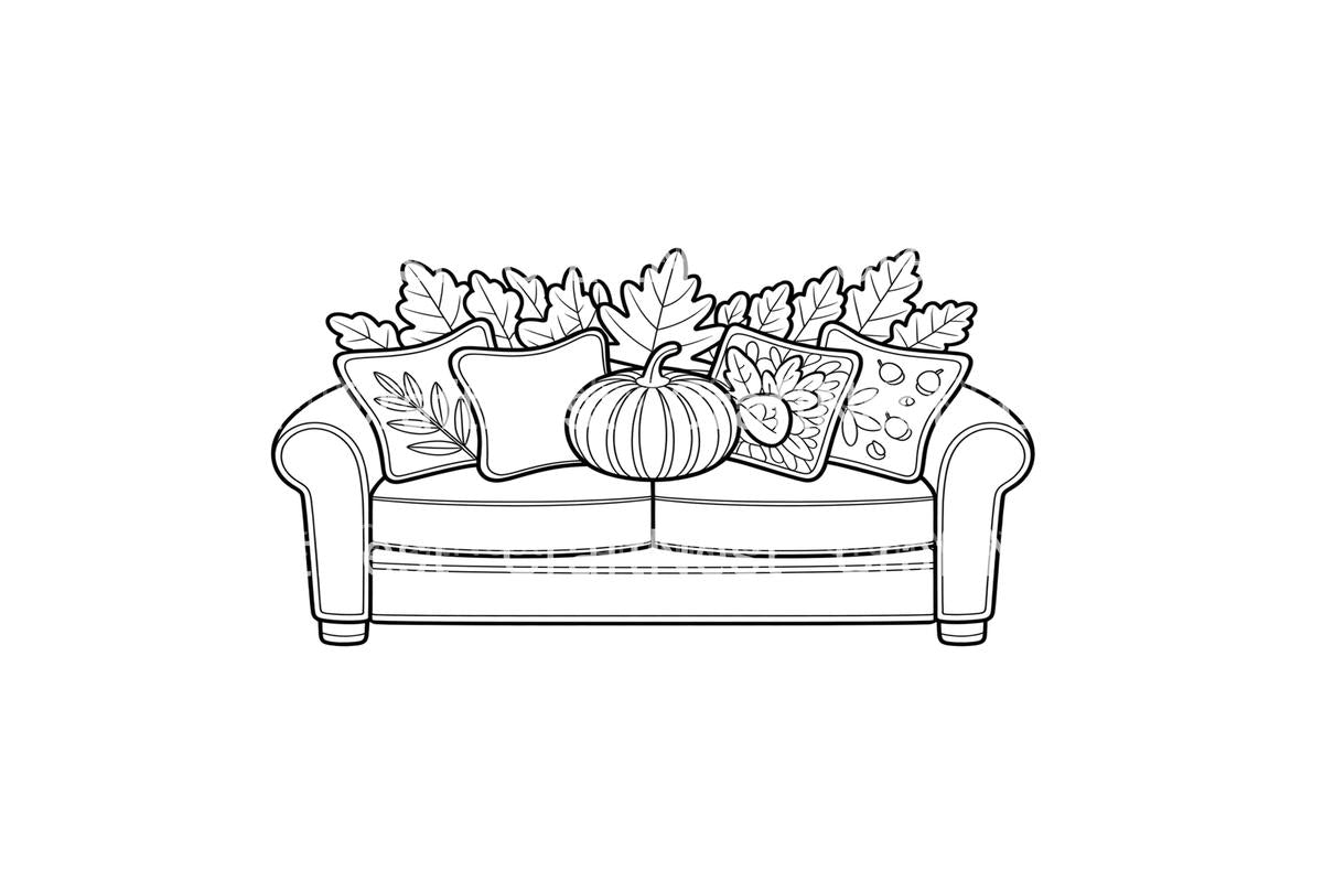 Cozy Autumn Sofa Scene Coloring Books