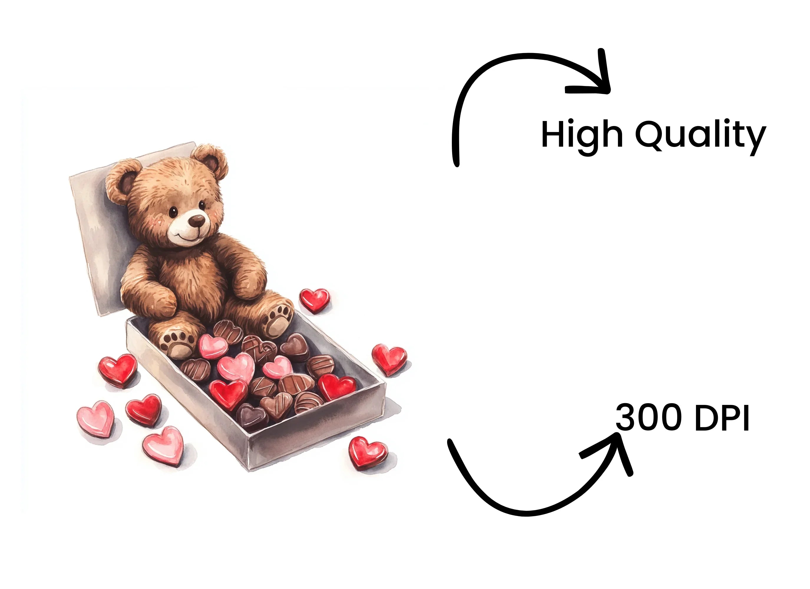 Teddy Bear with Heart Shaped Chocolates Clipart Bundle