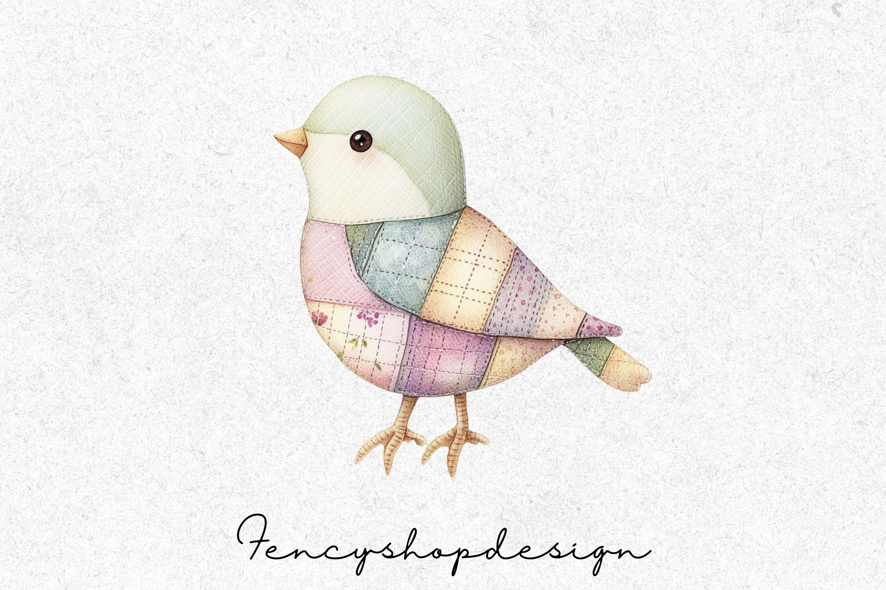 Patchwork Birds Clipart Bundle