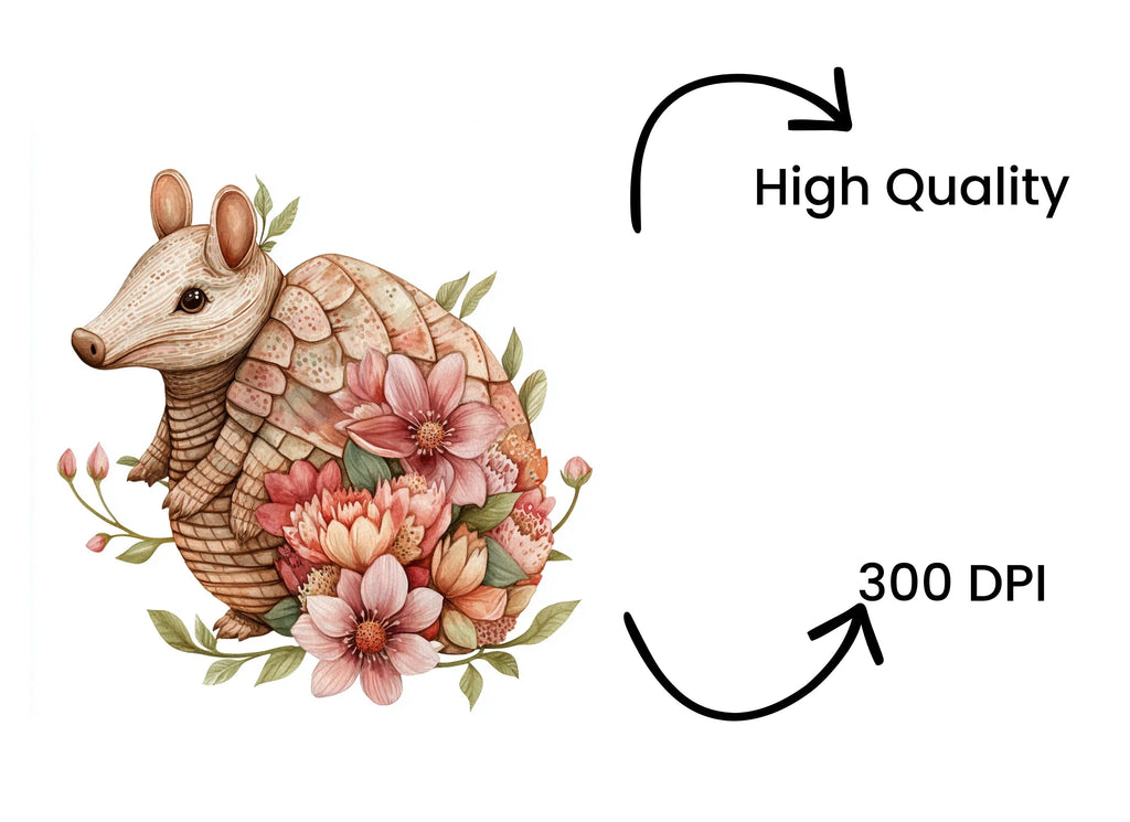 Cute Armadillo with Flowers Clipart Bundle