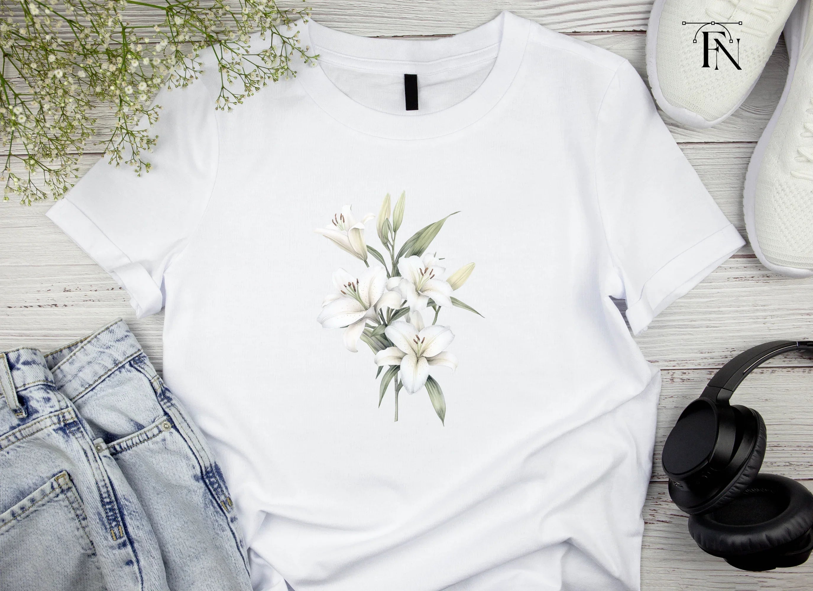 Elegant White Lily Flower Clipart Bundle
