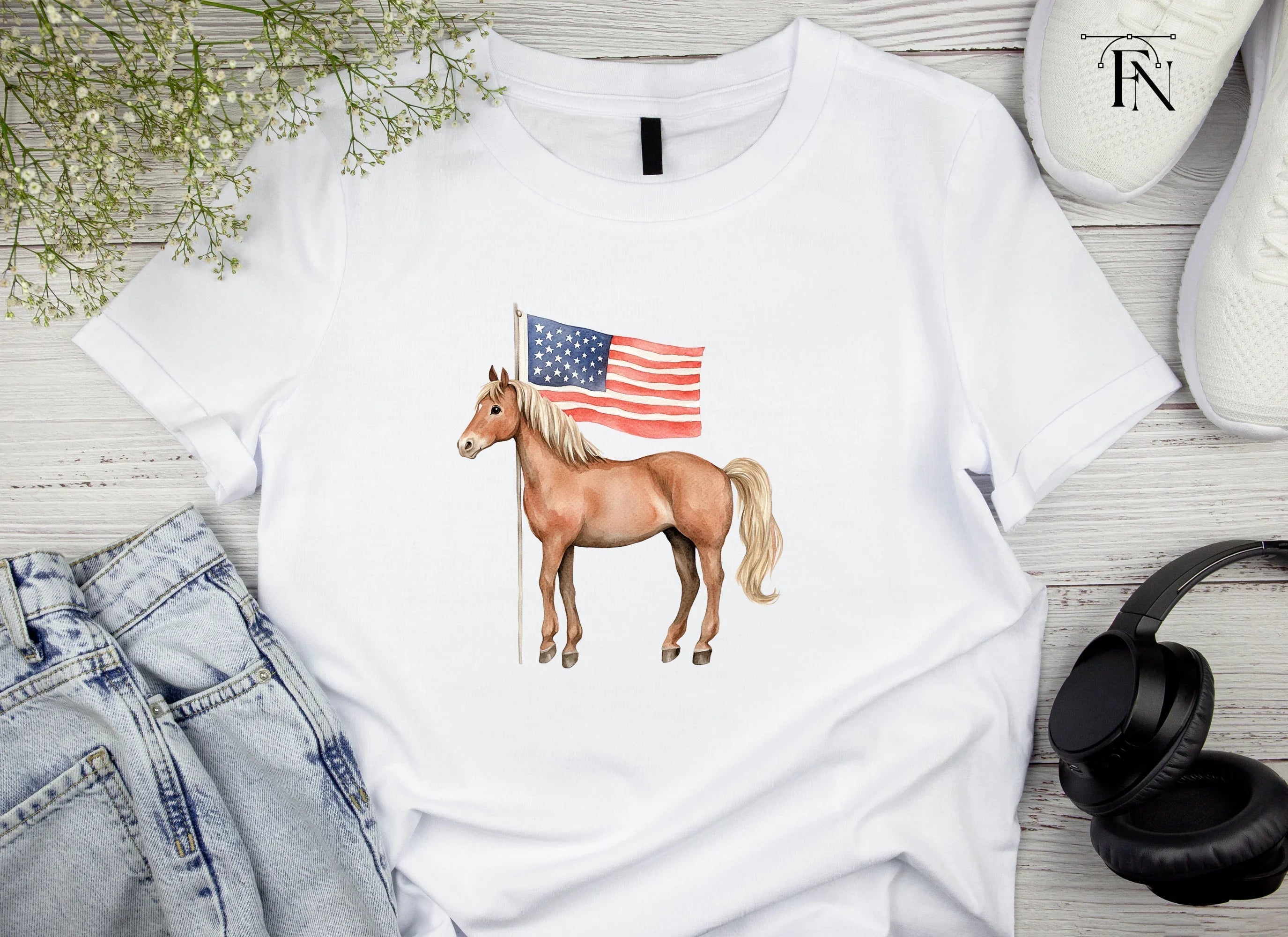 Patriotic Horses with American Flags Clipart Bundle